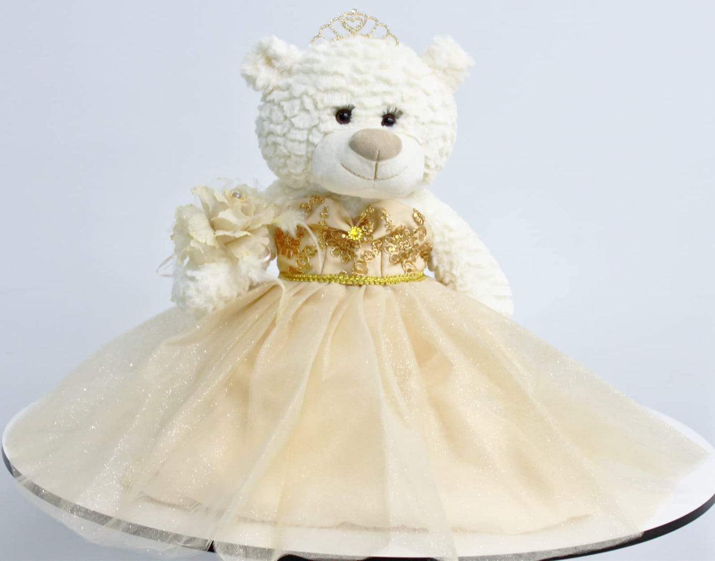 KINNEX COLLECTIONS SINCE 1997 20" Quince Anos Quinceanera Last Doll Teddy Bear with Dress (Centerpiece) ~ B16631-34G (Champane)