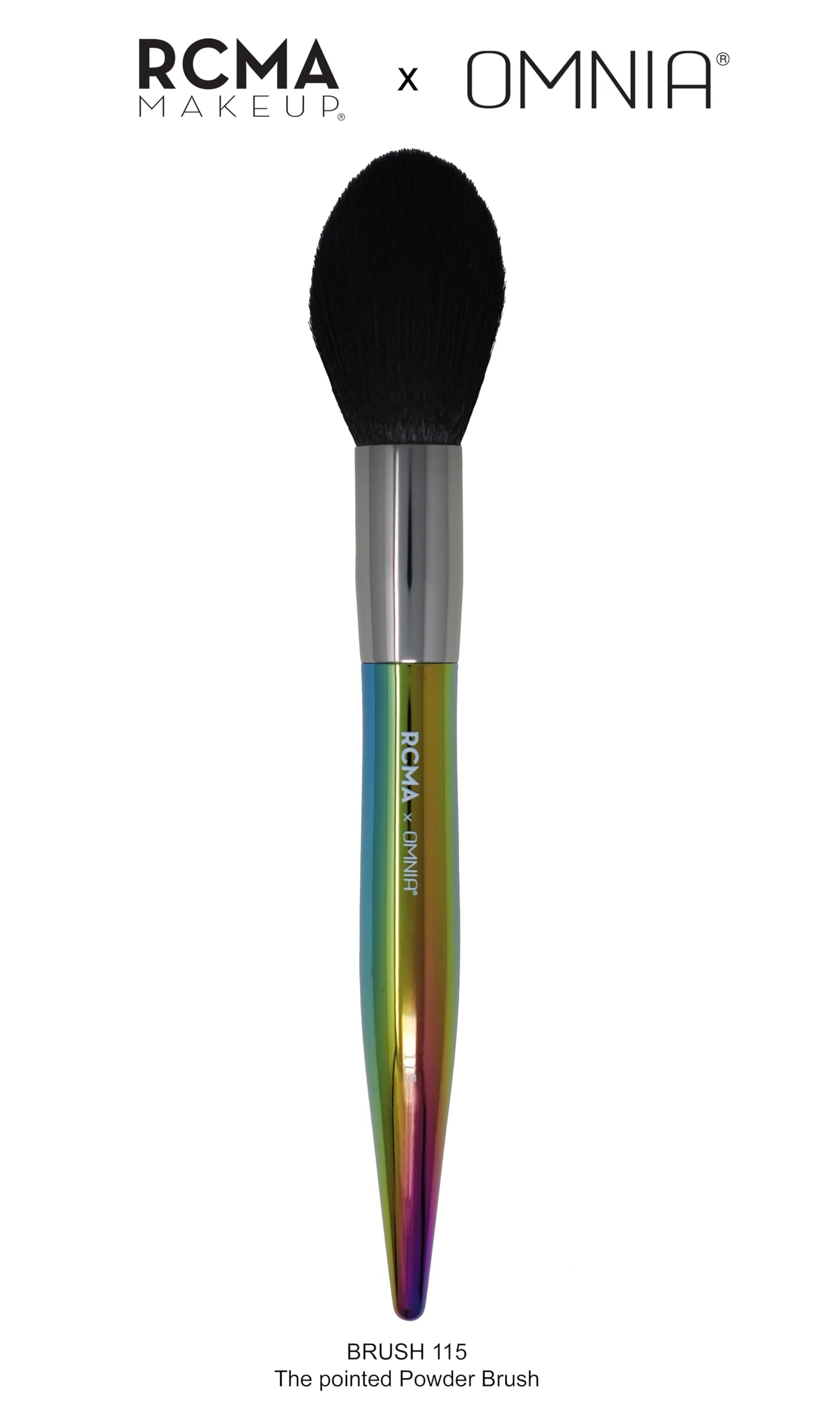 RCMA Makeup x Omnia Professional Brush Set 5pc | Premium | Synthetic Fibers | Iridescent Acrylic Handle | Face Powder, Complexion and Foundation Brushes