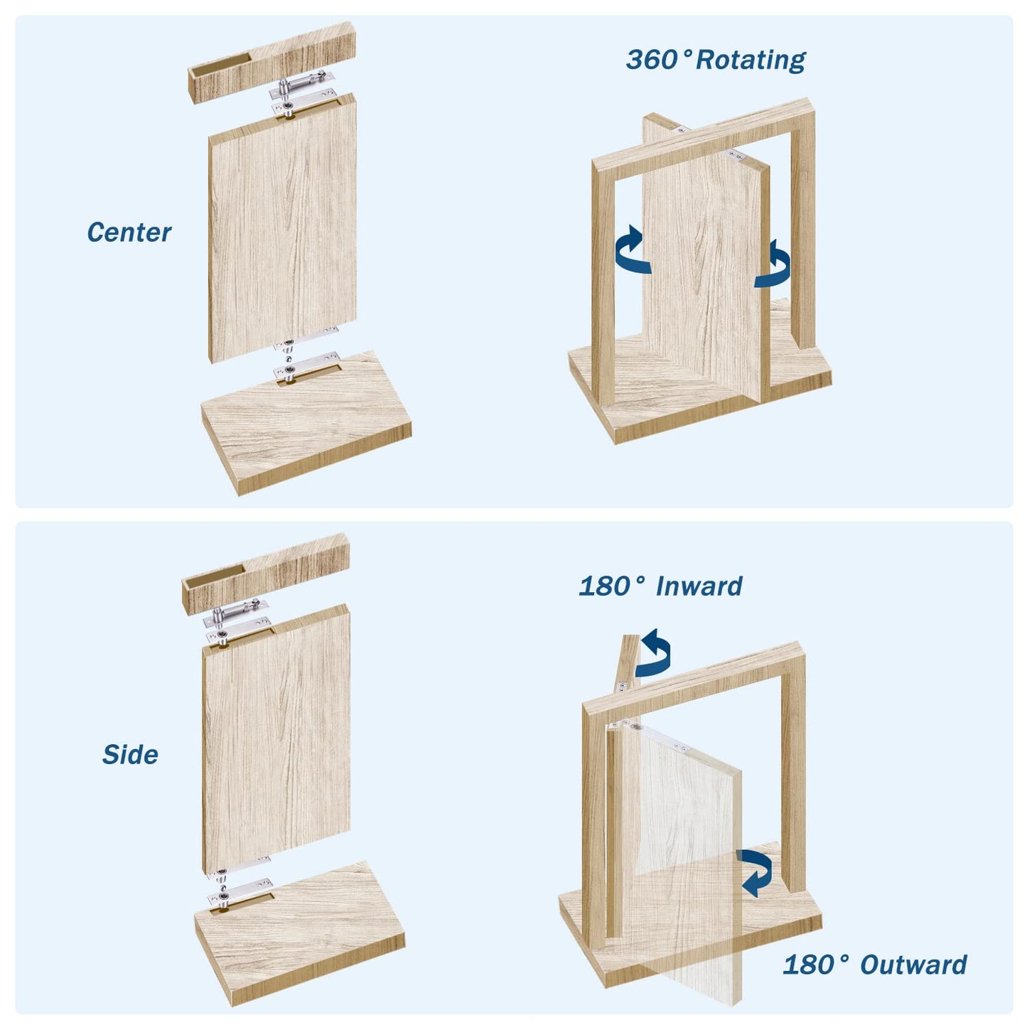 2 Pack | Heavy Duty Pivot Hinge for Wood Door - HBL' Stainless Steel Hidden Door Hinge for Secret Door, with 360 Degree Rotation, Invisible Pivot Door Hardware for Bookshelf.