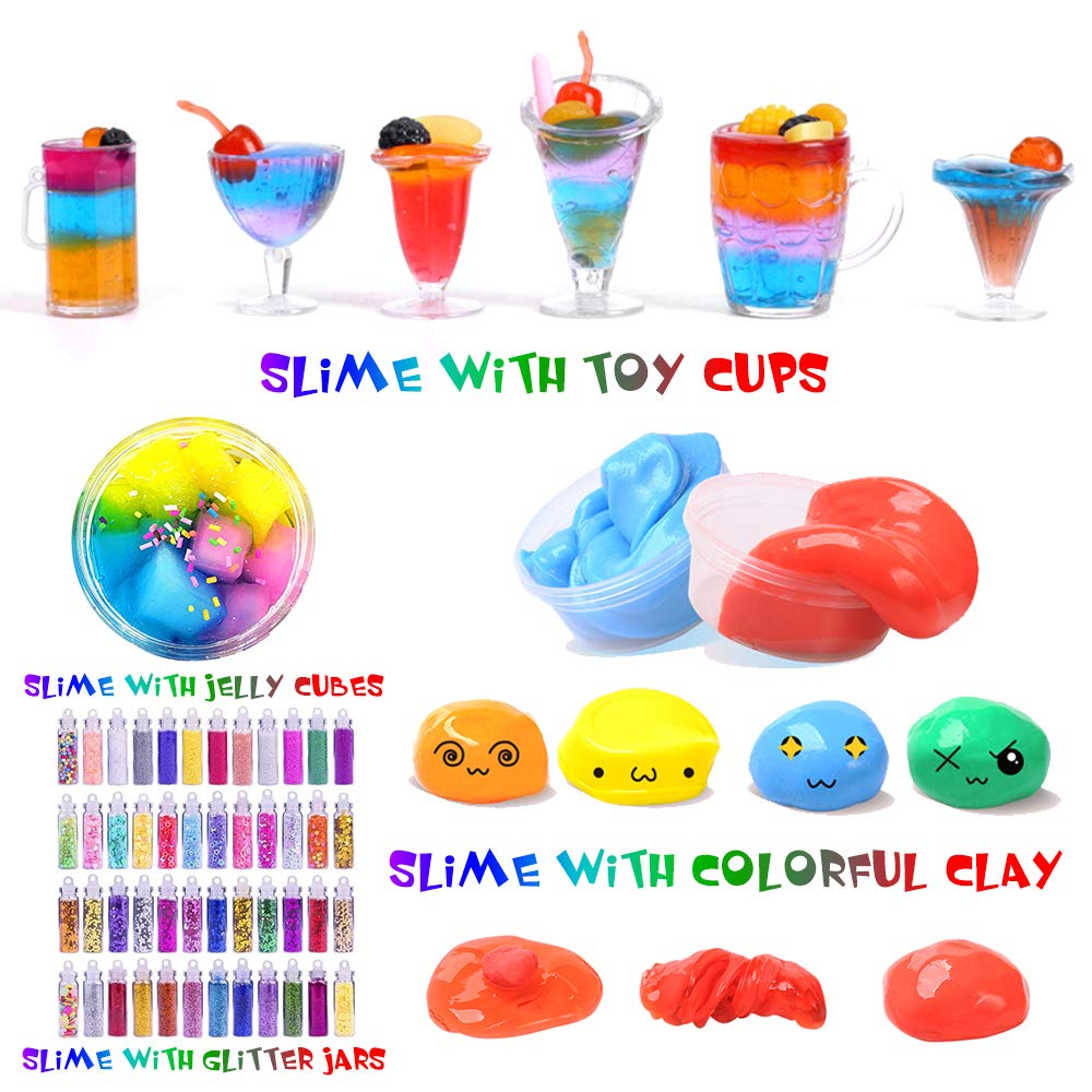 Slime Kit, 135 Pack Slime Making Kit 30 Crystal Slime, Glitter Jars, Charms, Sugar Paper, Foam Beads, Fishbowl Beads, Toy Cups, Slices, Air Dry Clay and Tools for Kids Girls by WINLIP