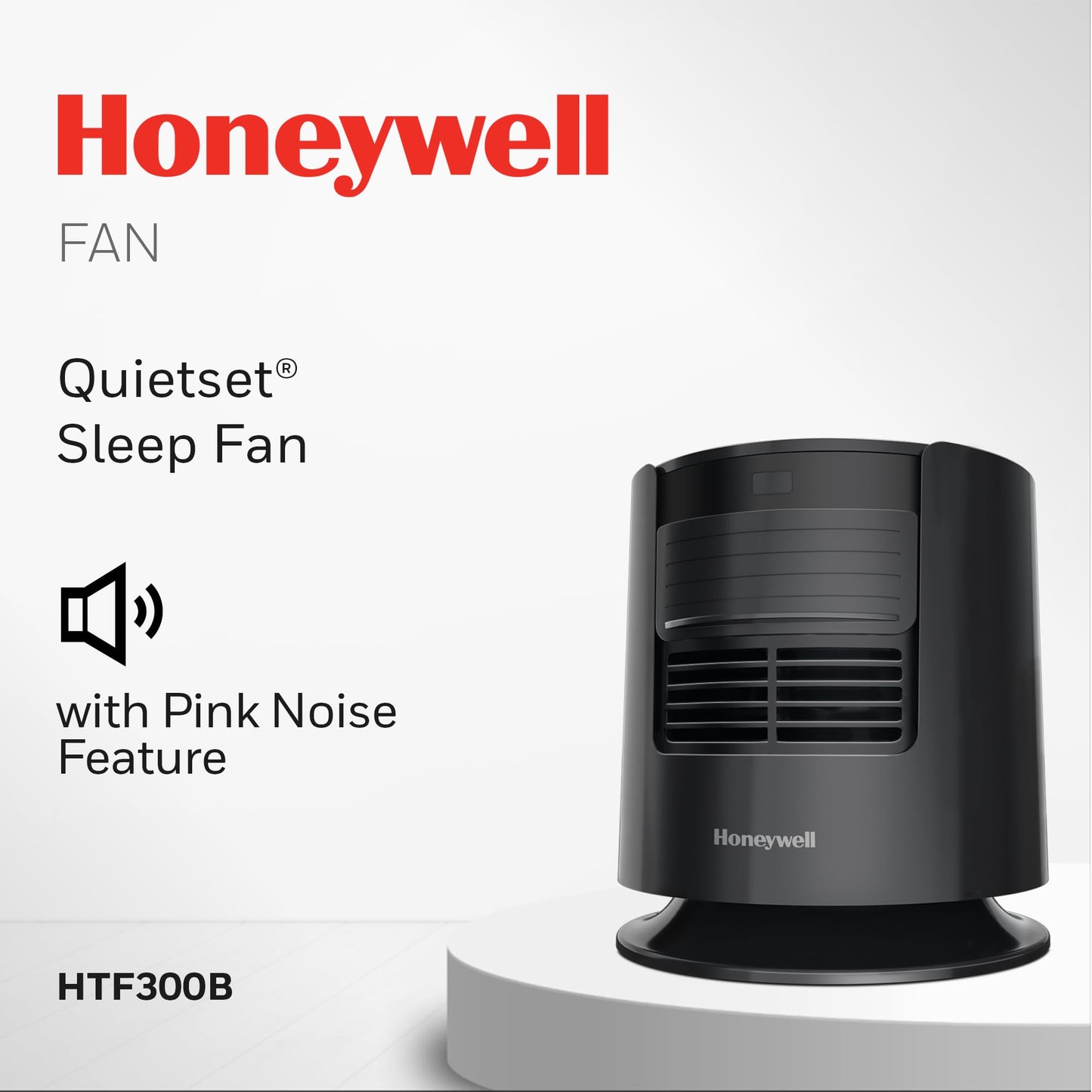 Honeywell QuietSet™ Personal Sleep Fan Noise Machine with Pink Noise, 3 Speeds, Adjustable Head, Nightstand and Bedside Fan, Black, HTF300B