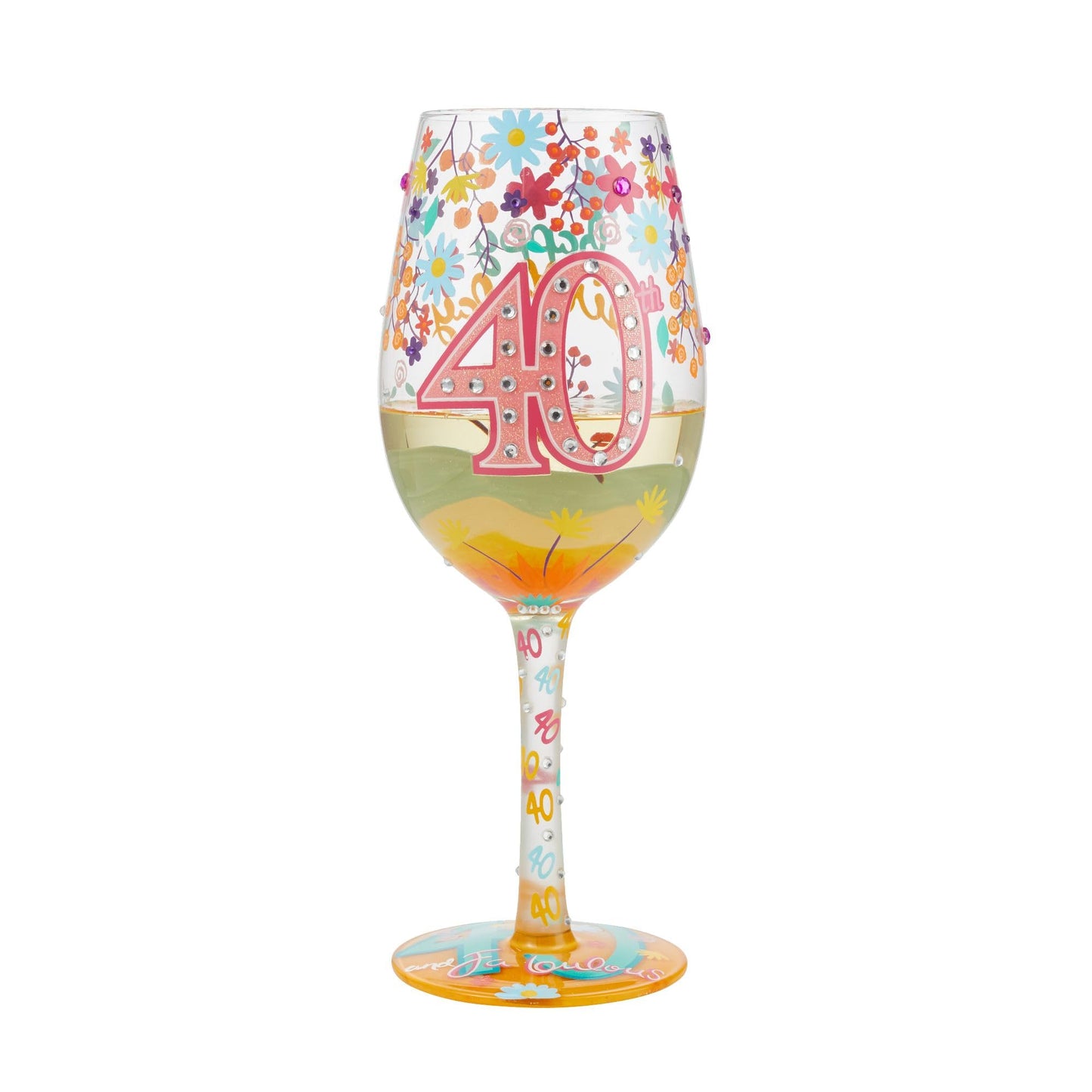 Enesco Designs by Lolita Happy 40th Birthday Hand-Painted Artisan Wine Glass, 15 Ounce, Multicolor