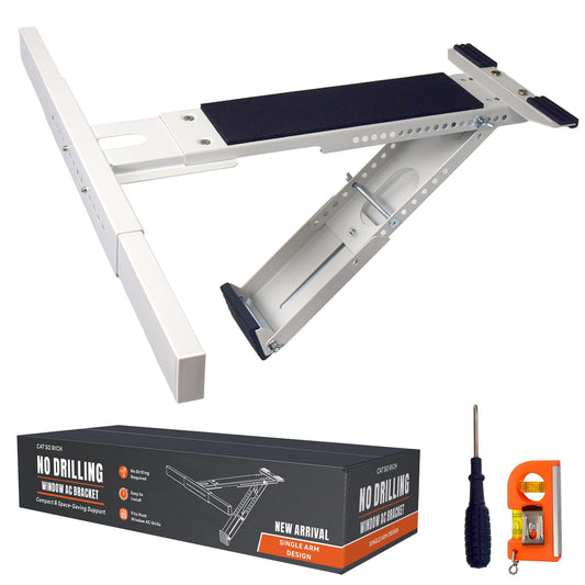 CAT SO RICH No Drill Window AC Bracket, Single Arm Support for Small Windows, Holds Up to 165 lbs, Adjustable Indoor Installation for Window Air Conditioners