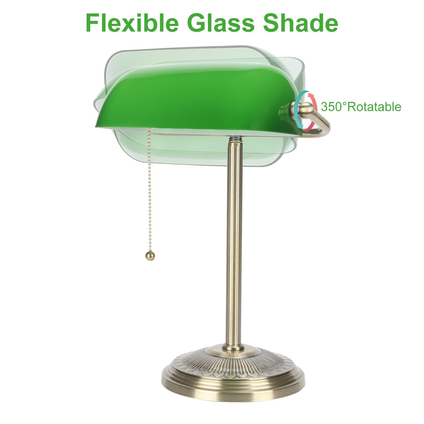 BNYFDC Bankers Lamp, Green Desk Lamp with Brass Finish, Classic Table Lamp with Pull Switch for Home, Office, Study (Green)
