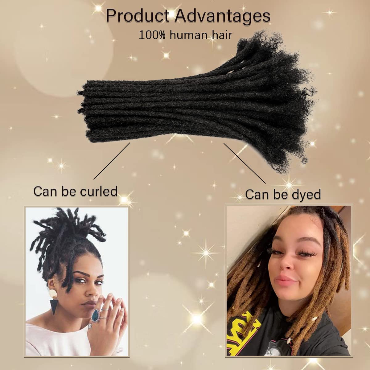 Luckroce 0.8cm Width 8Inch 40 Strands 100% Human Hair Dreadlock Extensions for Men/Women/Kids, Full Hand-made Permanent Dread Locs Extensions Human Hair Can Be Dyed,Curled and Bleached,Natural Black