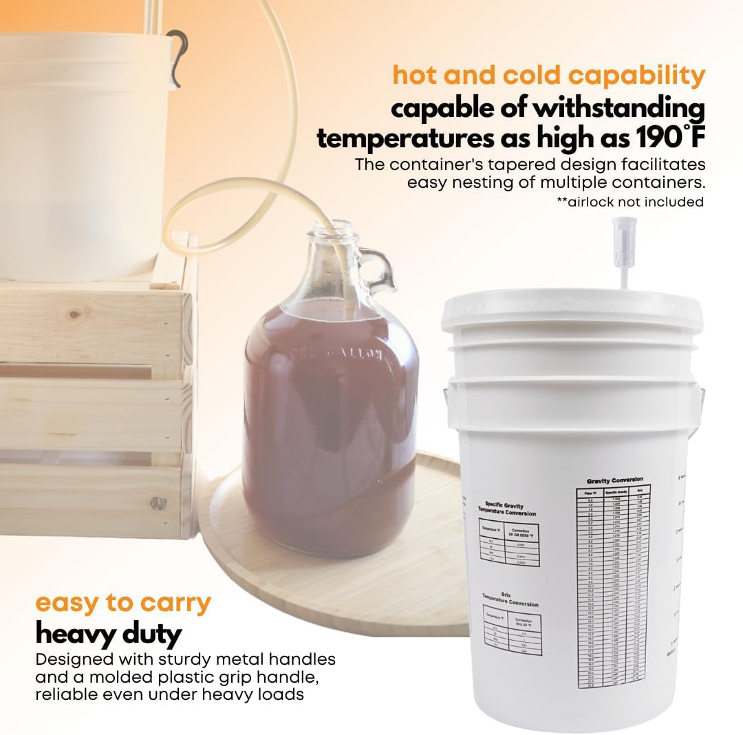 FastRack 2-Pack 6.5 Gallon Fermentation Bucket with Lid & Airlocks | White | BPA-Free Food-Grade HDPE Brew Buckets with Grommeted Lids for Beer, Wine, Mead & Cider