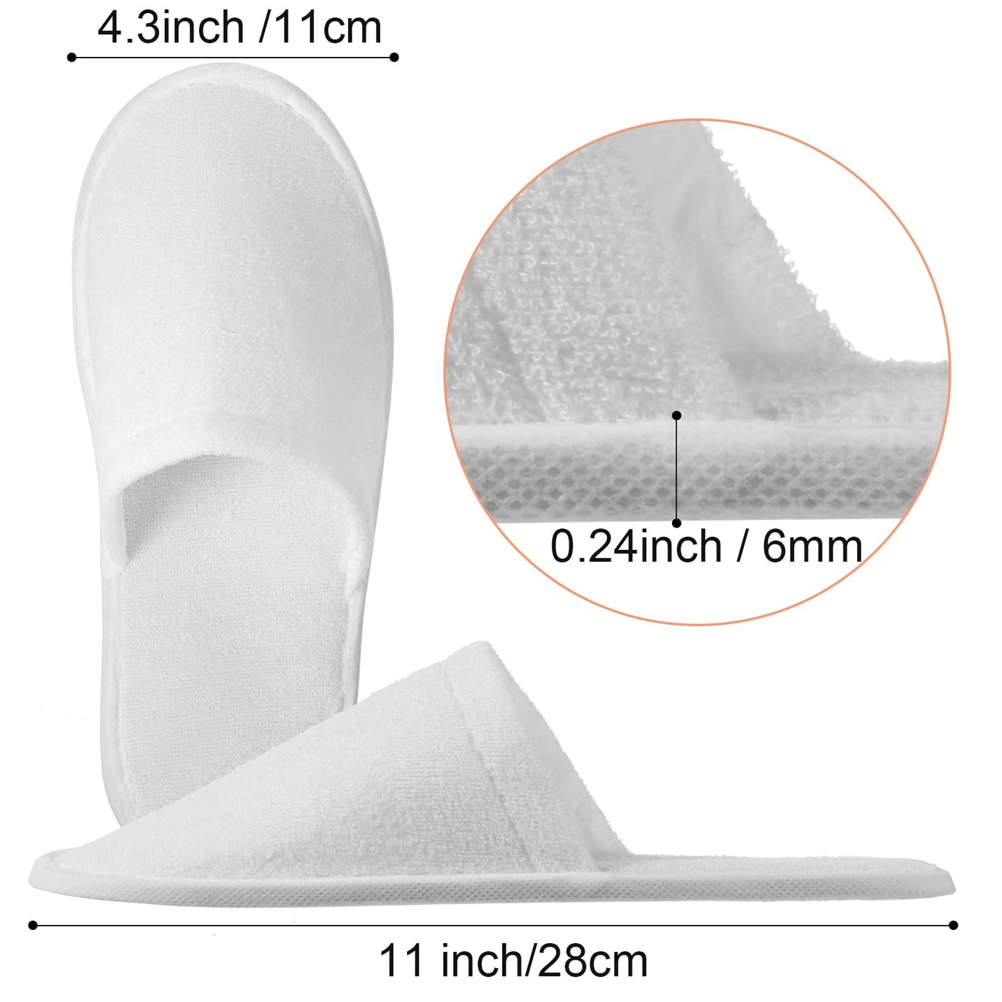 Geyoga 24 Pairs Disposable Slippers for Guests Bulk 2 Size Cotton Hotel Spa House Slippers for Graduation Wedding Party Shoeless Home Travel Individually Wrapped(White)