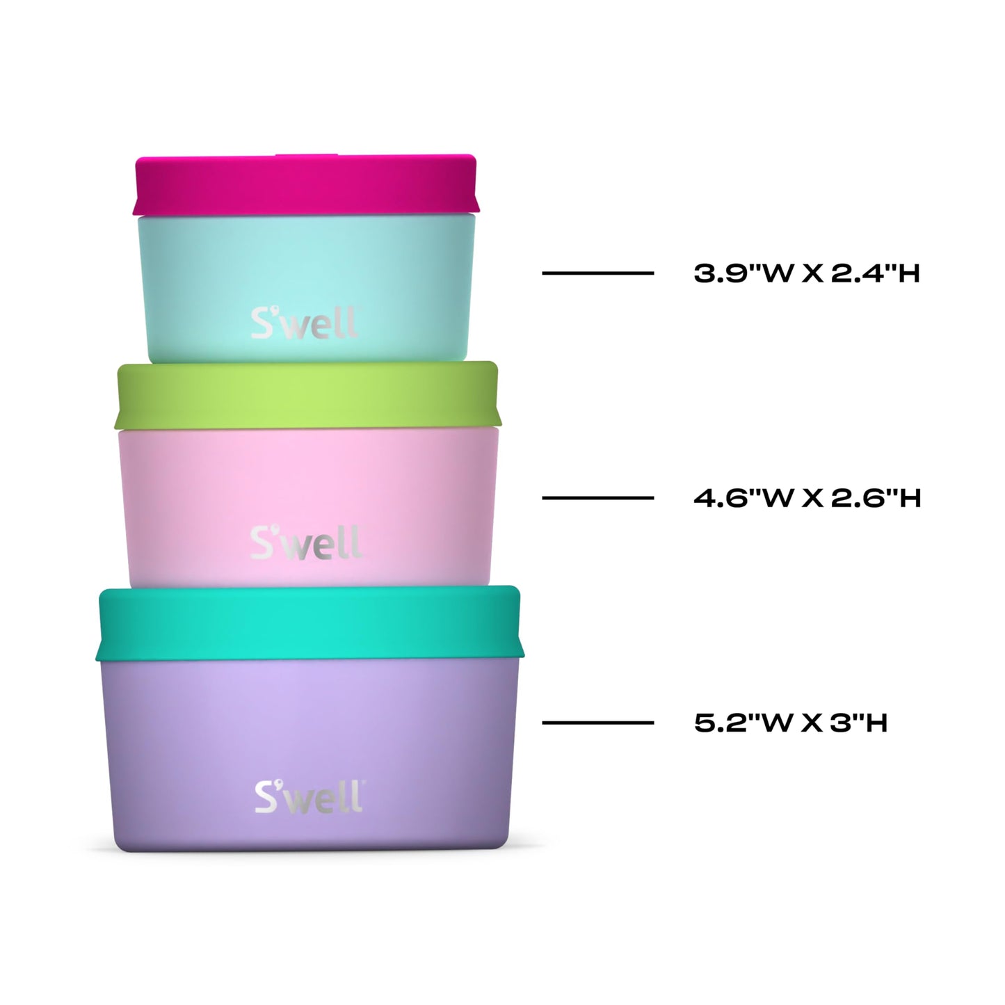 S'well Stainless Steel Food Canister Set Of Three, 10oz, 16oz, and 24oz, Pastel Paradise, Single Walled Durable Construction, BPA Free, Dishwasher Safe