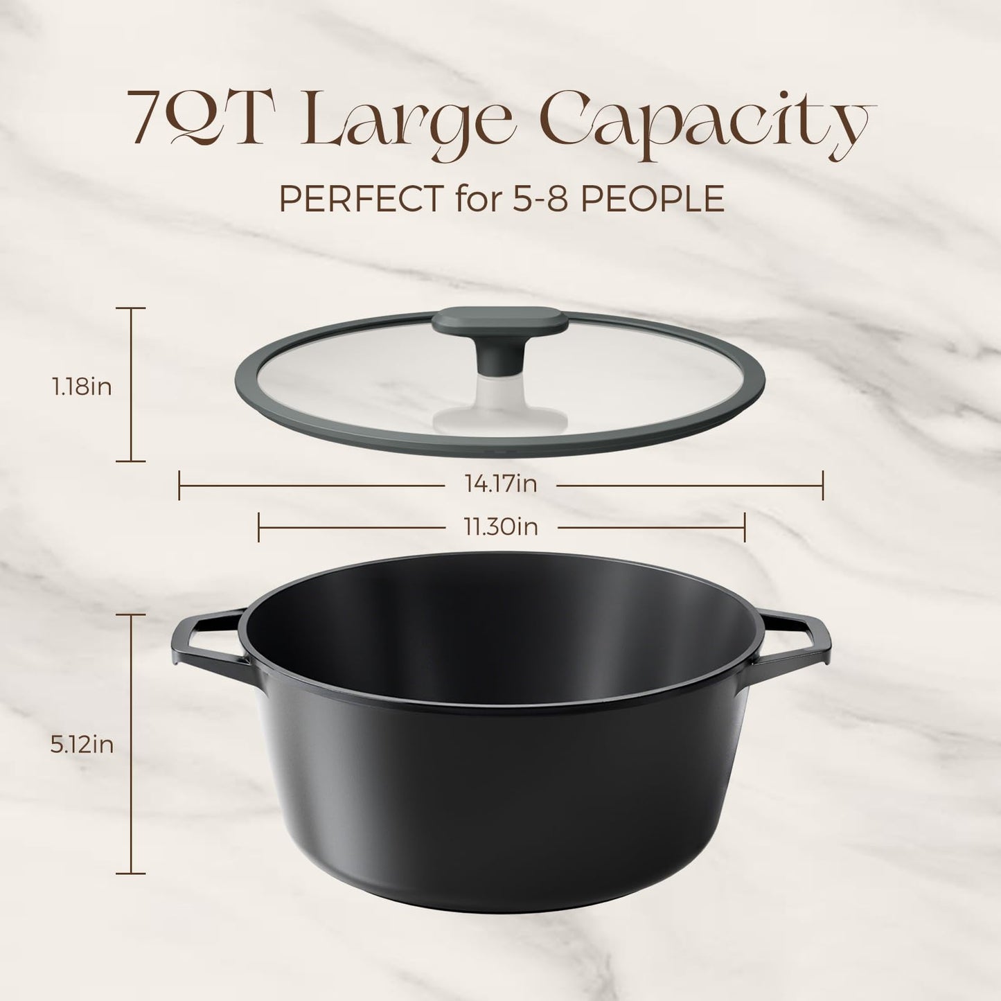 PRICUSIS Nonstick Stock Pot with Silicone Rim Tempered Glass Lid, 4.5/7 QT Soup Pot Casserole, Cooking Pot, Induction Compatible, Dishwasher & Oven Safe, Ideal for Pasta, Bake & Stews, Black Sesame