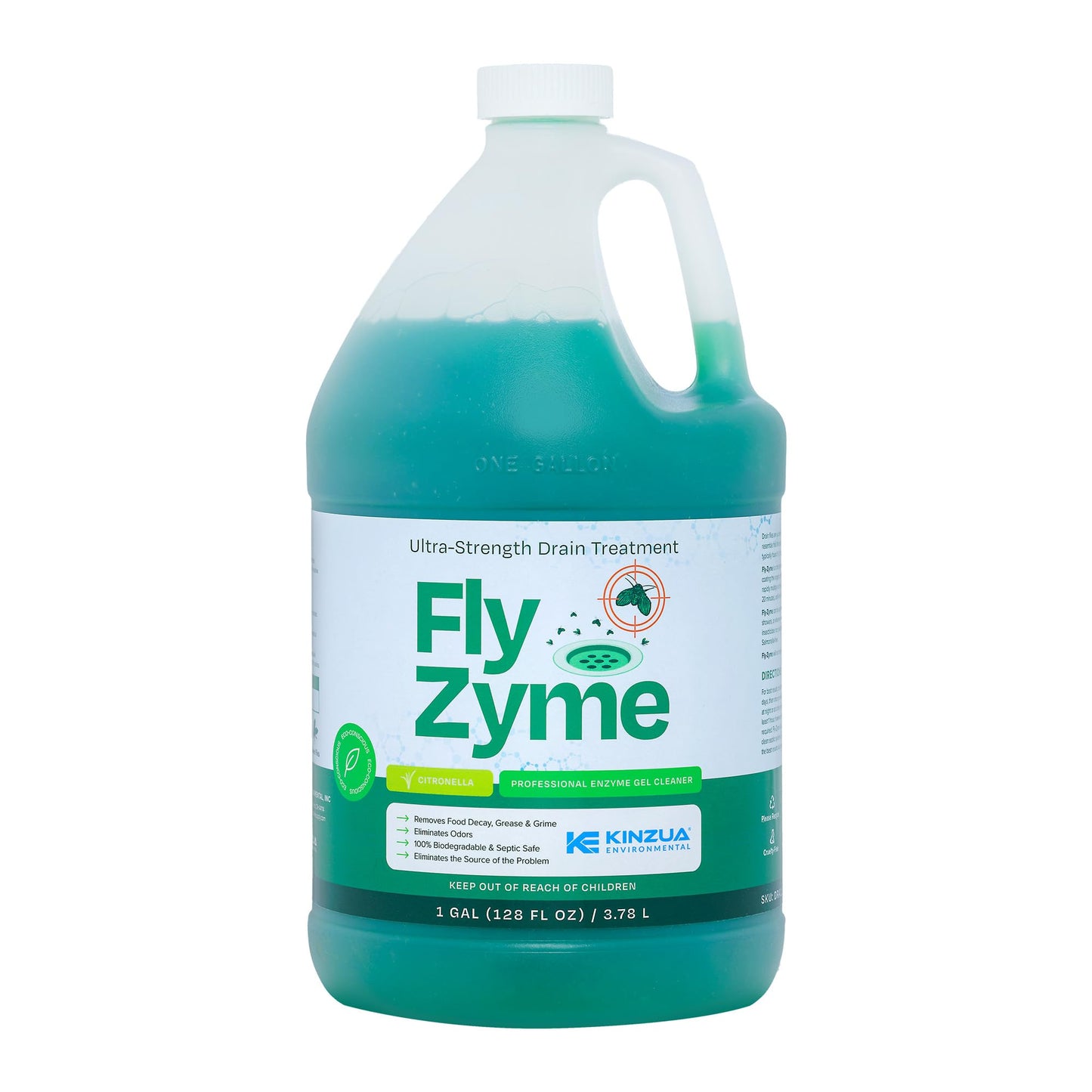 Fly-Zyme, Highly Concentrated Enzyme Drain Cleaner for Pipes & Fruit Flies, Citronella Scented Organic Waste Degrader & Odor Neutralizer, 1 Gallon