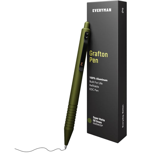 Everyman OD Green Grafton Super Matte Full Click Refillable Gel Pen | Durable EDC Writing Tool with Deep Grip | Smooth 0.7mm Ink Flow for Daily Use, Notes, Journaling, and Office Essentials