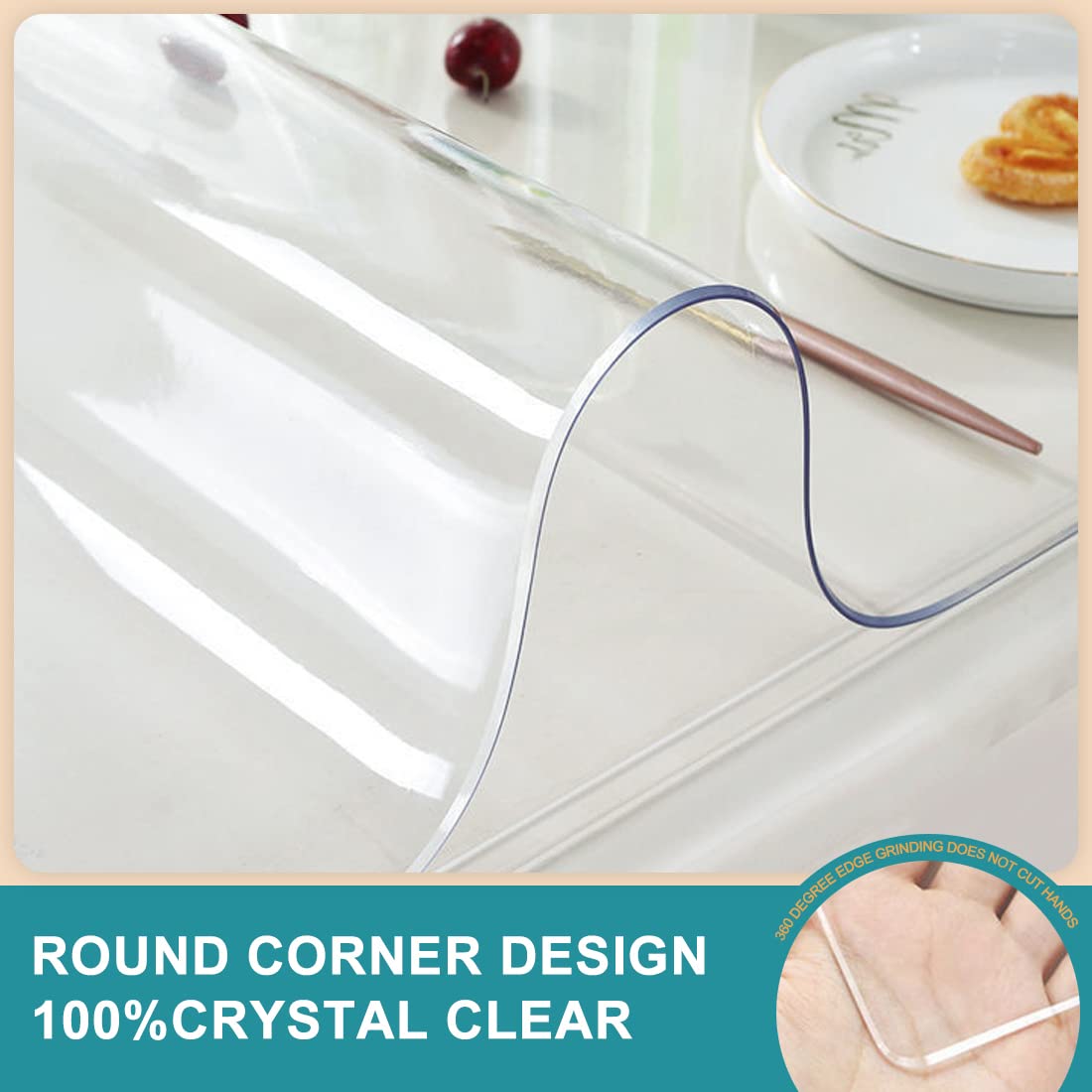 48 inch Dia Round Clear Dining Room Table Protector Tablecloth Cover Desk Top Pad Mat for Glass Kitchen Countertop Coffee Marble End Sofa Side Bistro Bar Night Stand Corner Table Plastic PVC Vinyl