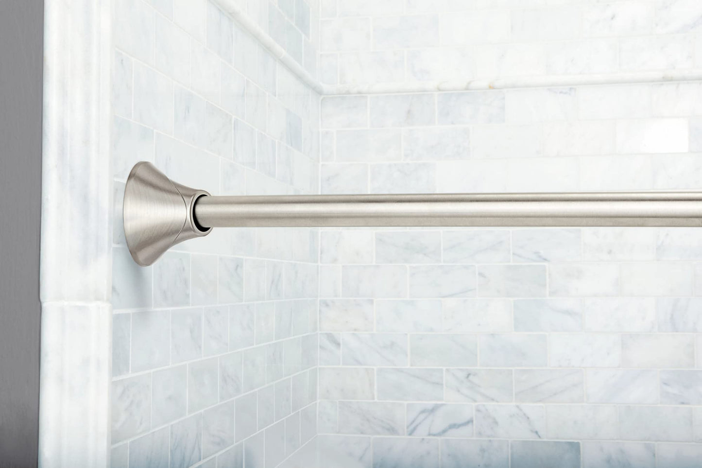 Moen Curved Adjustable Spring Tension No Drill Shower Curtain Rod for Bathroom, Brushed Nickel Finish, CSR2172BN