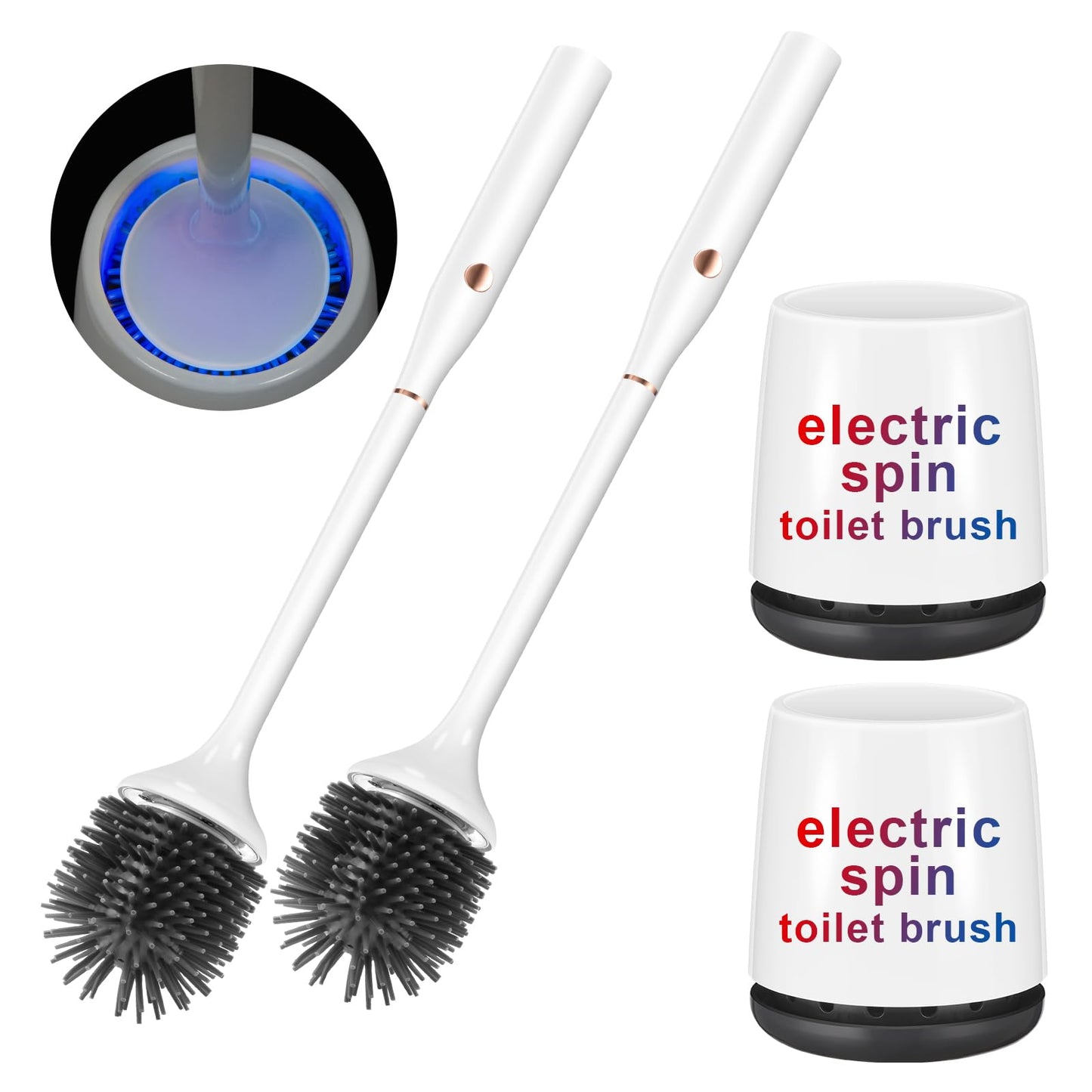 Ratolo Electric Toilet Bowl Brush,Silicone Toilet Brush,Toilet Bowl Brush and Holder Set with Ventilated Holder,Toilet Brush, Floor Standing, Wall Mounted Without Drilling，Rechargeable 2packs