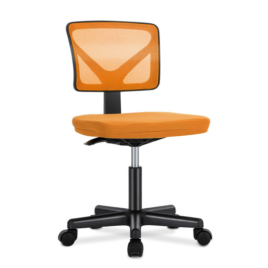 DUMOS Armless Office Chairs with Wheels, Ergonomic Adjustable Home Desk Swivel Rolling Task Chair No Arms, Comfy Mesh Mid Back Computer Work Vanity Desk Chairs for Small Spaces, Orange