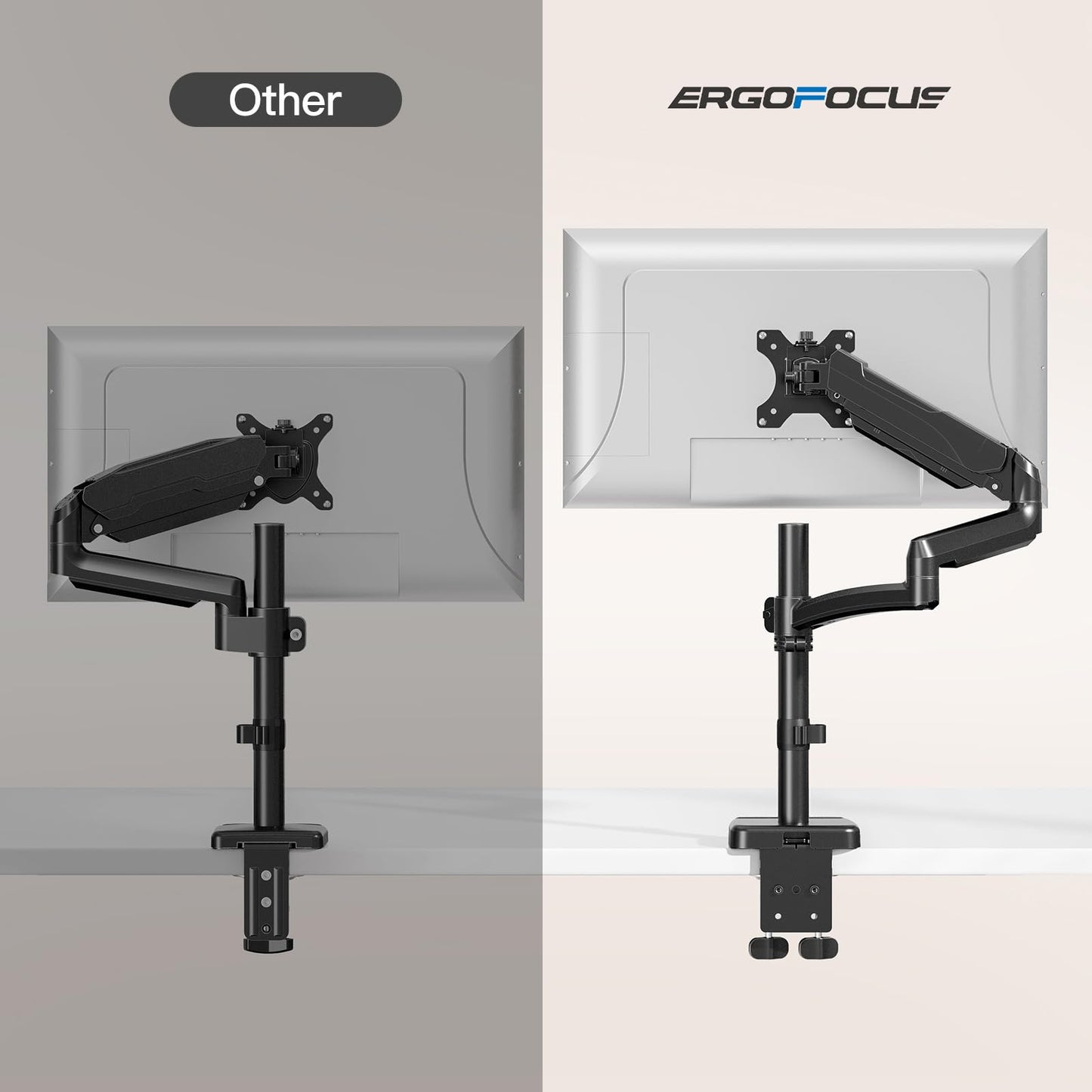 ErgoFocus Long Arm Monitor Mount, 13 to 32 inch Computer Desk Mount, Extra Long Adjustable Stand, Hold up to 19.8lbs, Tall Arm with Tilt, Swivel, Rotation, VESA 75/100mm