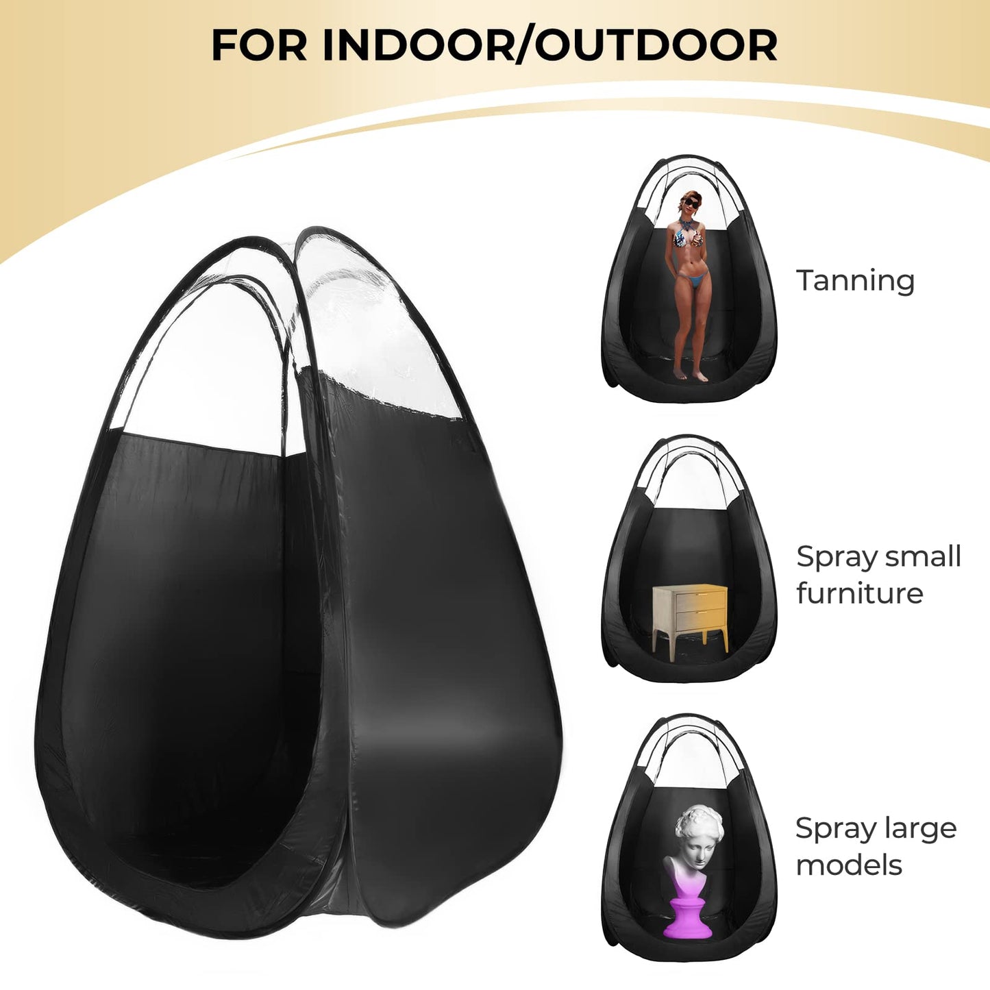 VARIPOWDER Pop Up Spray Tanning Tent,Portable Fold-able Black Spray Tann Tent,Sunless Tann Tent LargeSize Spray Tanning Booth for Airbrush Art Makeup & Painting with Carrying Bag-74.8'' x 47.2''