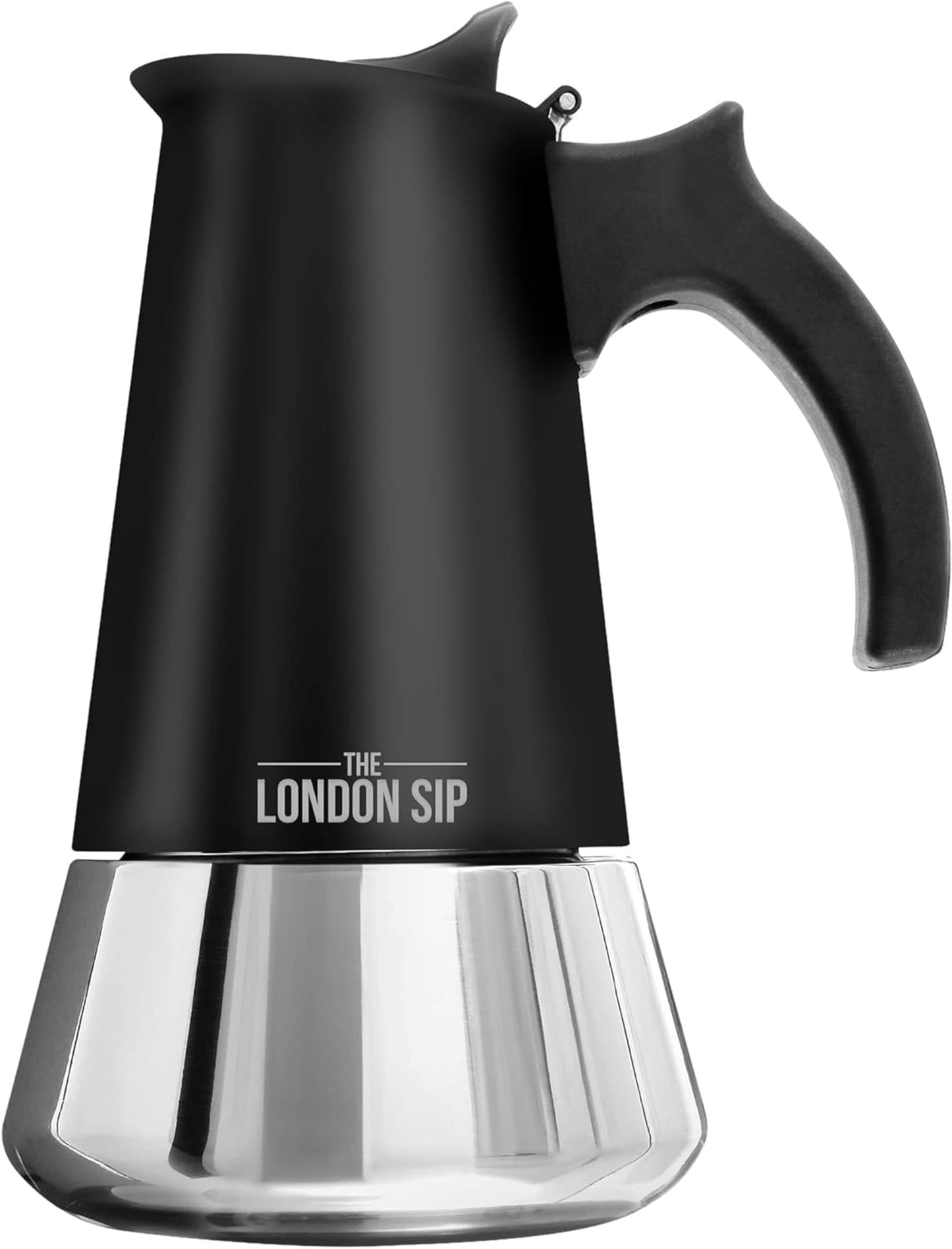 London Sip Stainless Steel Stovetop Espresso Maker Moka Pot Italian Coffee Percolator, Matte Black, 10 Cup