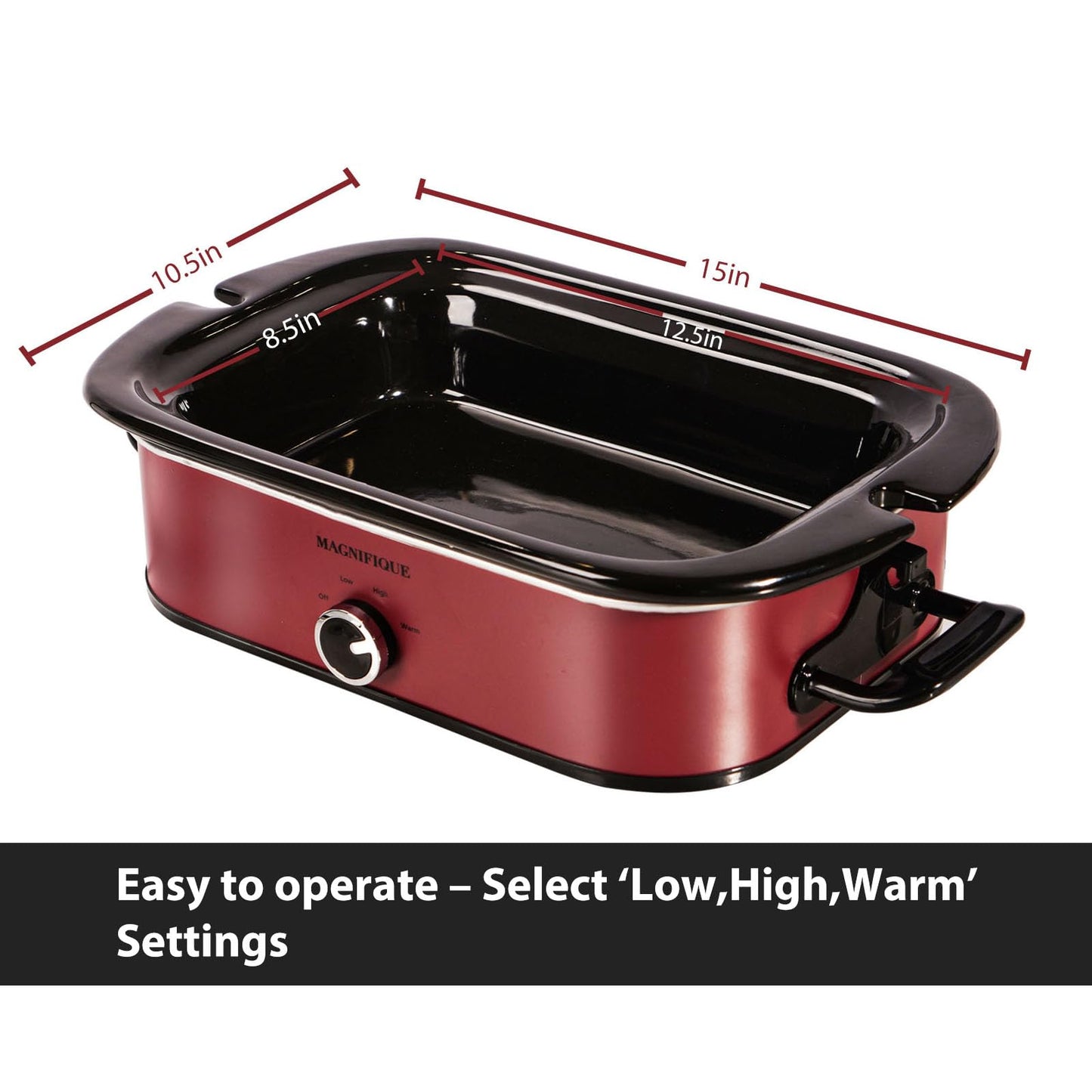 4-Quart Slow Cooker with Casserole Manual Warm Setting - Perfect Kitchen Small Appliance for Family Dinners, Dishwasher Safe Crock, Red