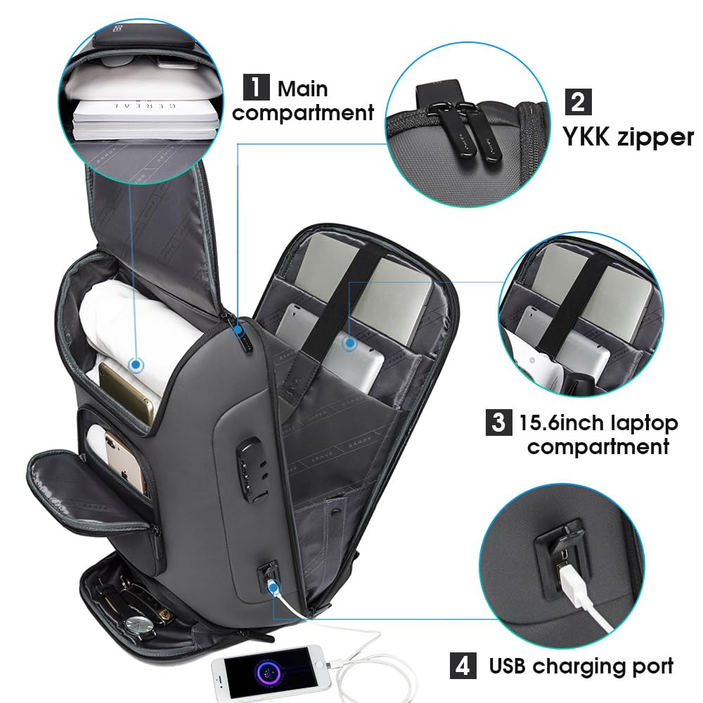 BANGE Business Laptop Backpack Fit for 15.6 INCH,Travel Backpack with USB Charging Port,Men Travel Backpack with Water Bottle Holder for Men and Women…