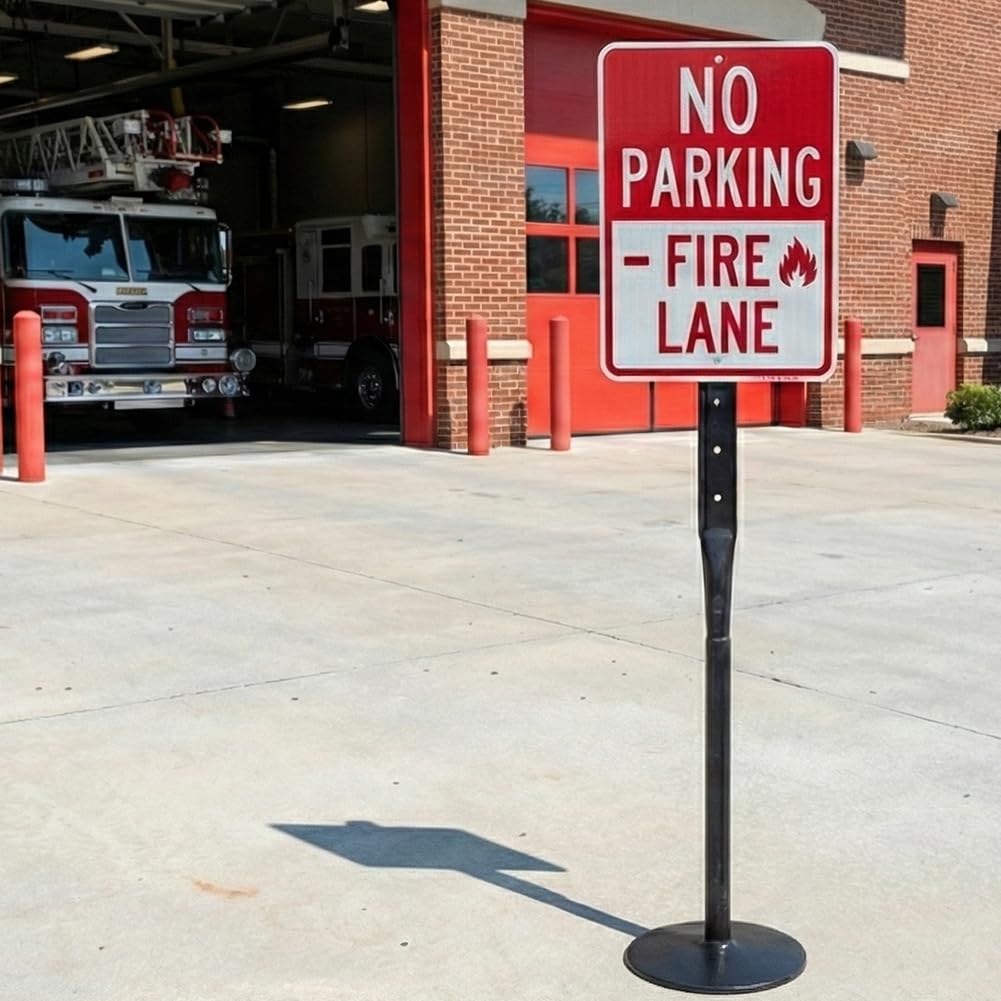 Furnishh Heavy Duty Cast Iron Sign Stand - 48" Tall Pedestal Sign Holder with 12" Base - Outdoor Metal Parking Sign Post for Street, Business & Driveway - Fits up to 18x24 Signs, Black
