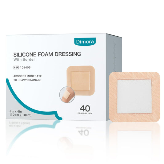 Dimora Silicone Foam Dressing with Border 40 Pack, Adhesive 4"x4" Wound Dressing Large Bandage for Wound Care FSA/HSA Approved