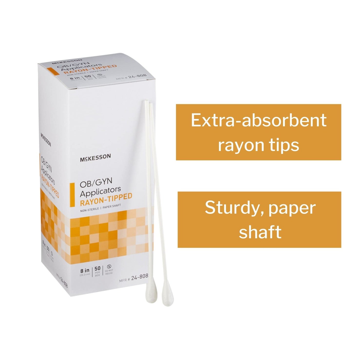 McKesson OB/GYN Applicators Rayon Tipped, Non-Sterile, 8 in, 50 Count, 10 Packs, 500 Total
