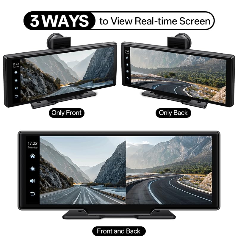 SINOVCLE Carplay Screen for Car,10.26" IPS Screen With 4K Dash Cam, Wireless CarPlay & Android Auto, Voice Control, Bluetooth, Mirror Link, GPS Navigation