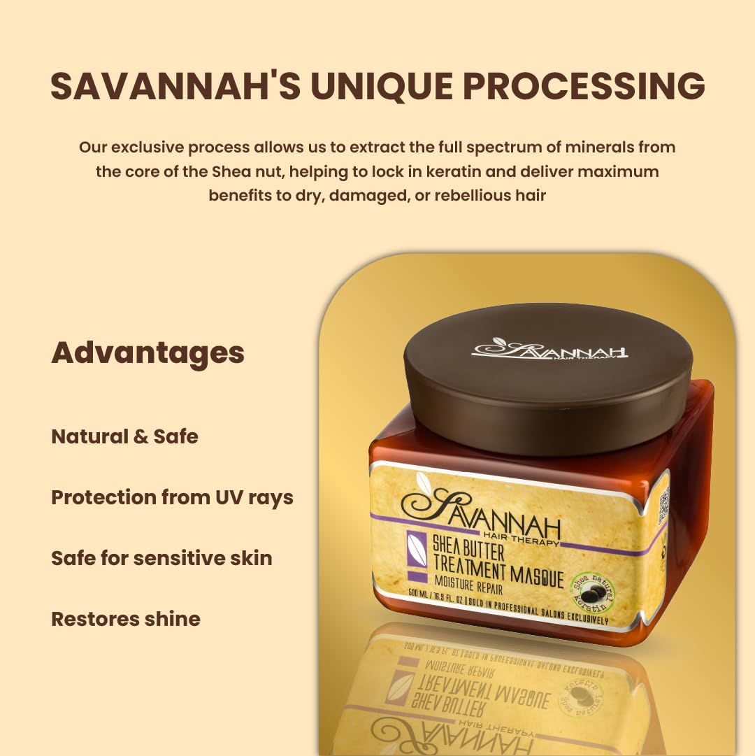 Savannah Hair Therapy Hair Mask for Damaged Hair with Shea Butter & Keratin – Hydrate, Repair & Rejuvenate with Deep Moisture Treatment for Dry, Damaged, and Curly Hair