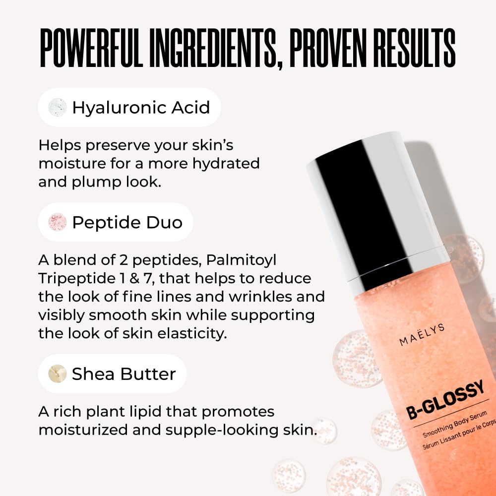 MAËLYS B-GLOSSY Smoothing Body Serum - Anti-Aging Hyaluronic Acid Serum for Body Wrinkles - Hydrating Wrinkle Serum with Peptides & Shea Butter To Smooth The Appearance Of Wrinkles