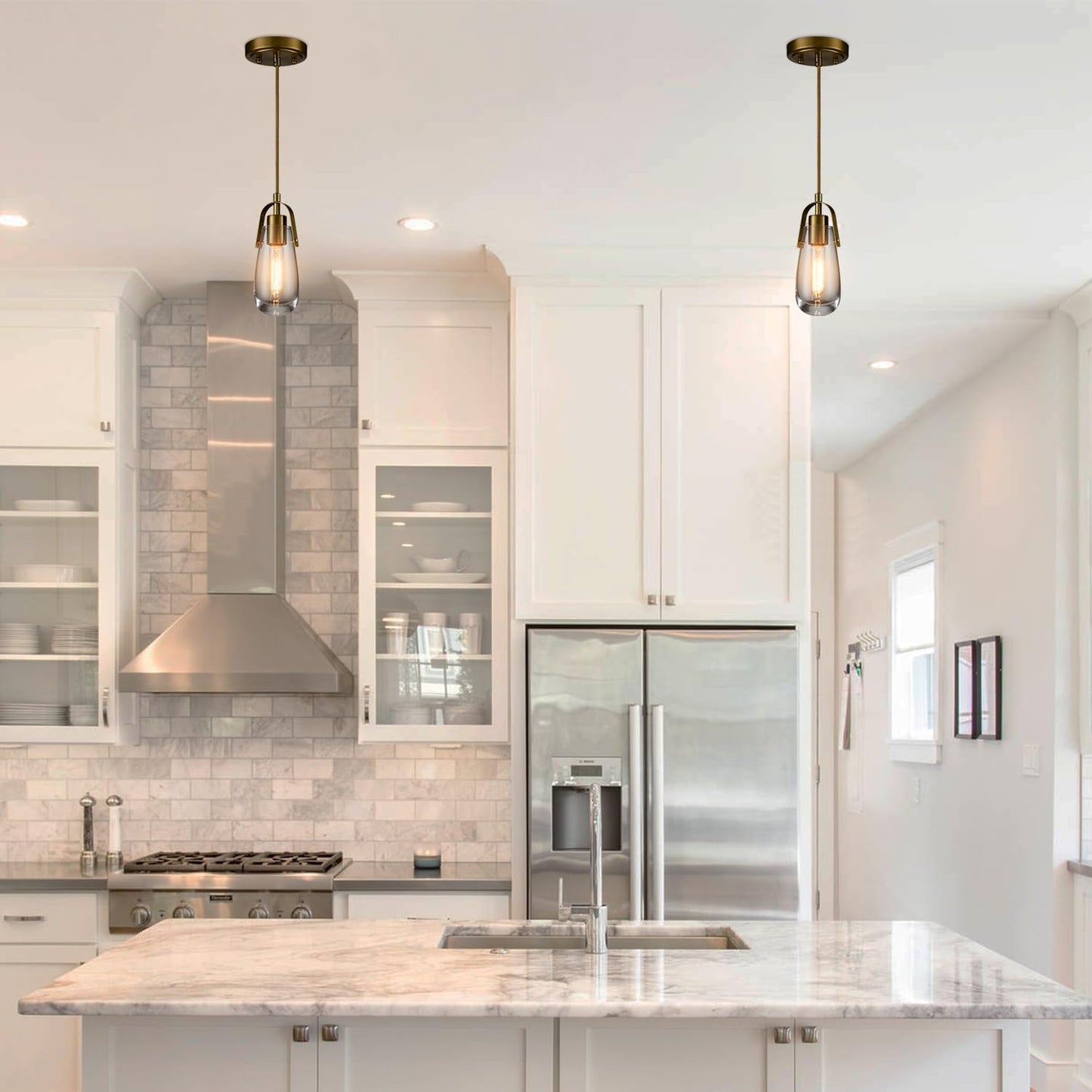 DEYNITE Industrial Home Pendant Light Fixtures Brass Hanging Light with Clear Glass for Kitchen Island