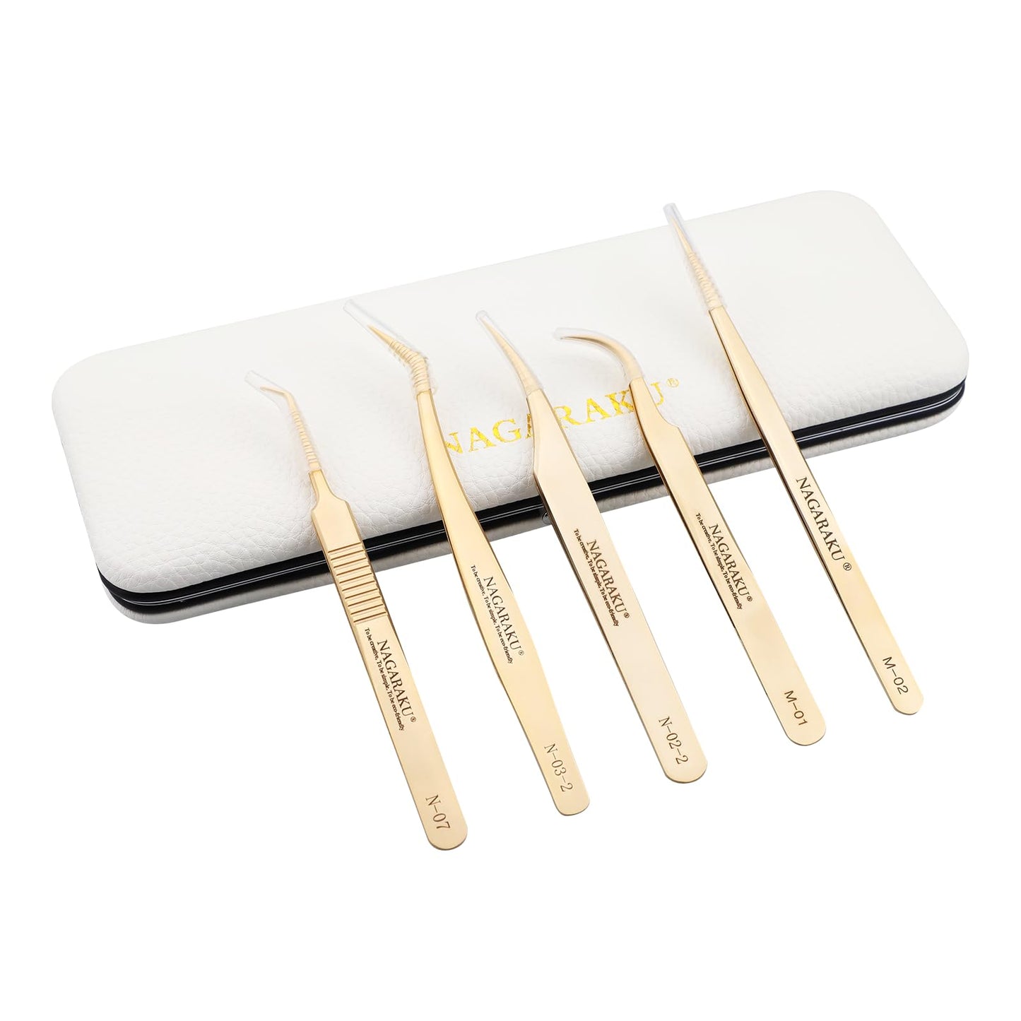 NAGARAKU 5 PCS Tweezers for Eyelash Extensions Straight and Curved Precision Professional Volume Easy Fanning lash Precise Point with Storage Case Bag