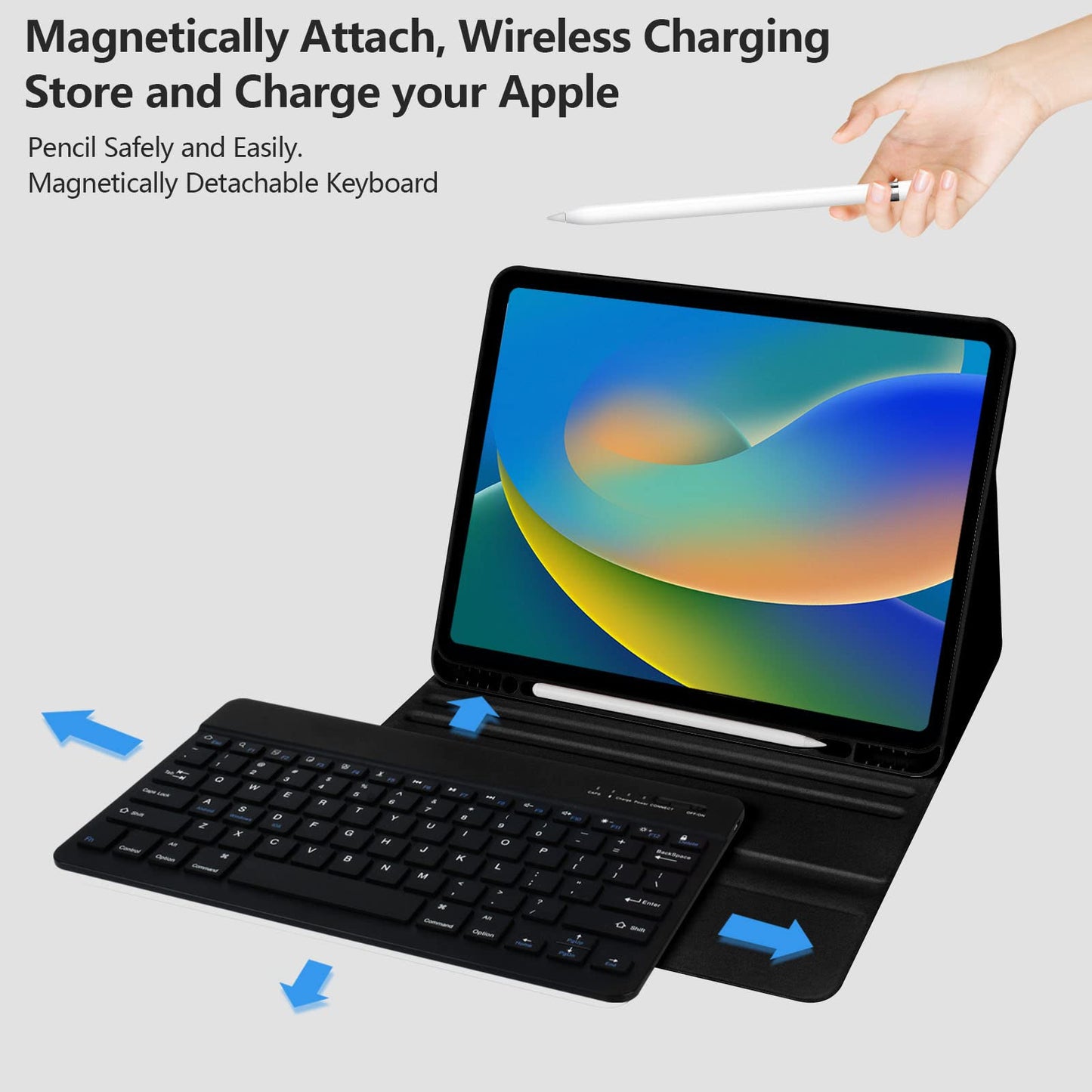 besky Keyboard Case for iPad Air 13 (M2) 2024 & iPad Pro 12.9 inch (5th, 6th Generation), (Compatible for 13 inch Air & 12.9 inch Model) - Wireless Detachable Keyboard with Auto Sleep/Wake Function