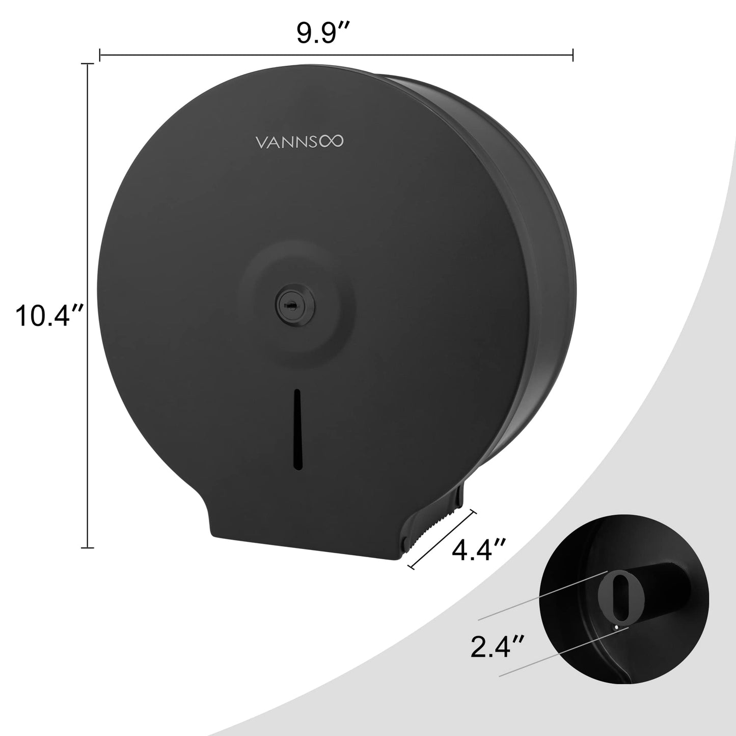 VANNSOO Commercial Jumbo Toilet Paper Dispenser, Wall Mount Stainless Steel 9 Inch Roll Toilet Paper Holder Bath Tissue Dispenser with Lock Key (Black)