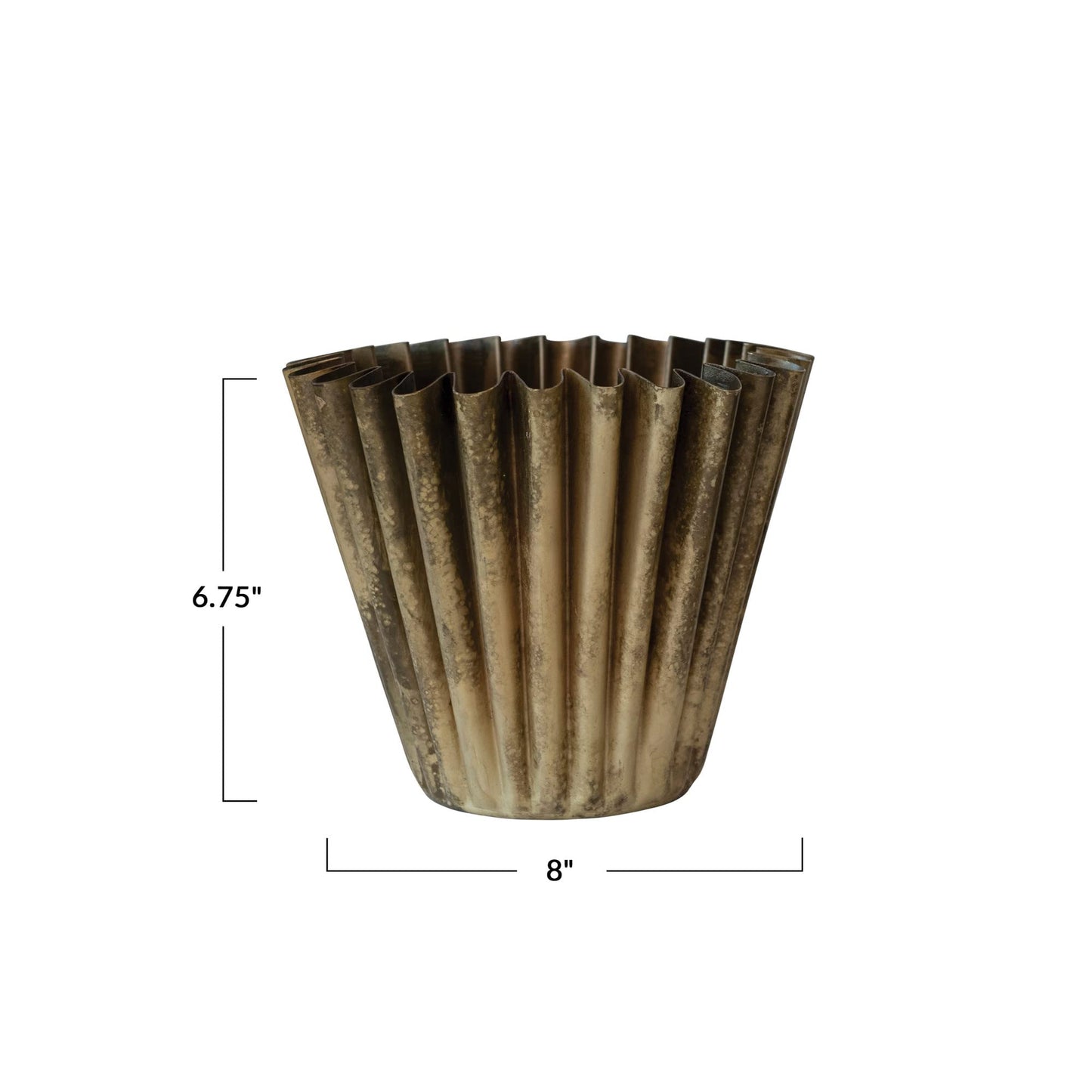 Creative Co-Op Fluted Metal Vase with Distressed Finish, Antique Brass