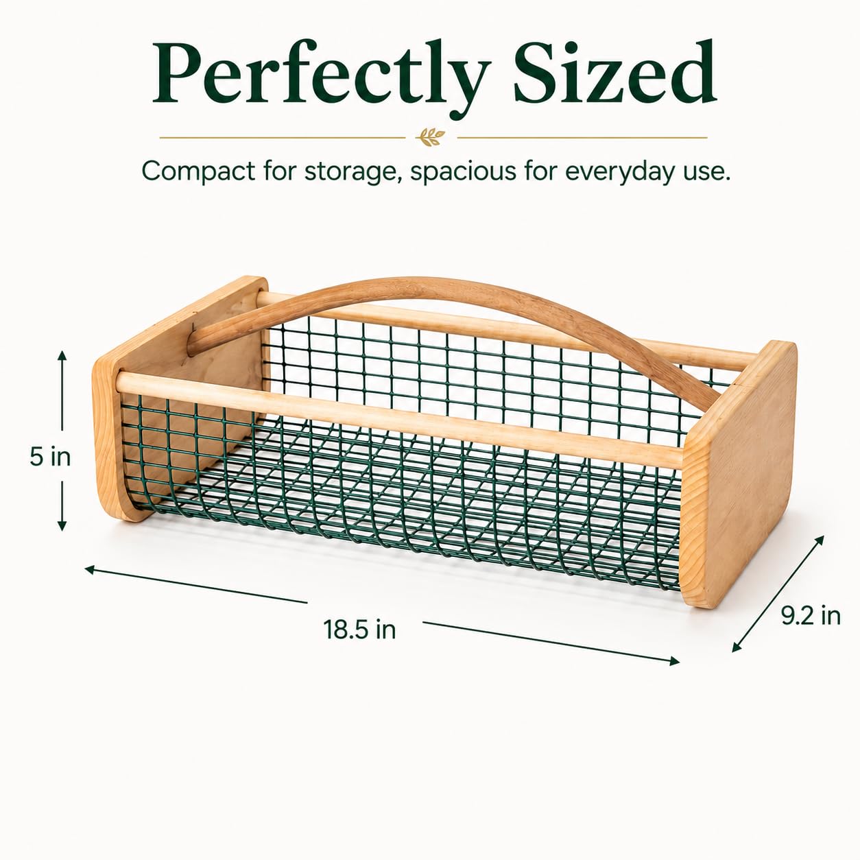 Extra Large Garden Harvest Basket for Vegetables, Wooden Garden Hod with Handle, Coated Metal Mesh Produce Caddy for Gathering, Rinsing, Draining & Countertop Display
