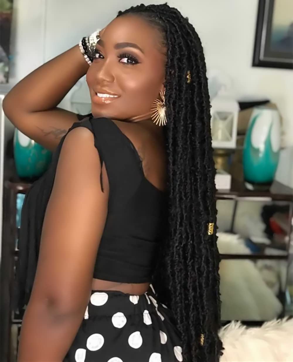 30 Inch Light Weight Butterfly Locs Crochet Hair 8 Packs Long Black Distressed Butterfly Faux Locs Crochet Hair, 1B