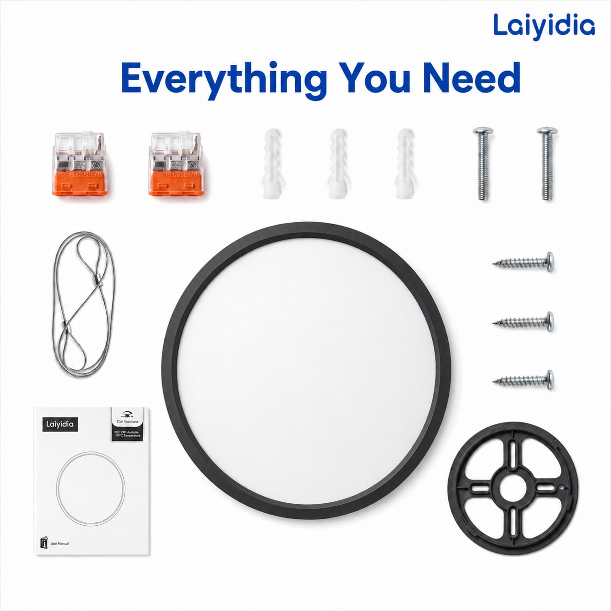 Laiyidia 6-Pack 12in Ultra Thin Flush Mount Ceiling Light, Dimmable 5CCT 2700K-6500K, 24W 2640LM, Hardwired Integrated LED Lighting Fixture for Bedroom Kitchen Hallway Laundry, Edge-lit, Black