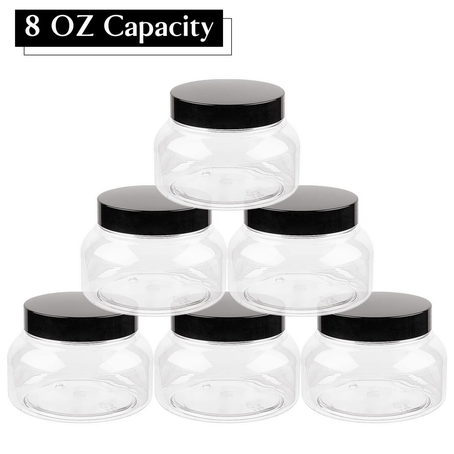 TUZAZO 8 Oz Plastic Container Tuscany Jars with Lids BPA Free, 24 Pack Empty Round Clear Cosmetic Containers Body Butter Jars for Lotion, Cream, Gel, Sugar Scrub