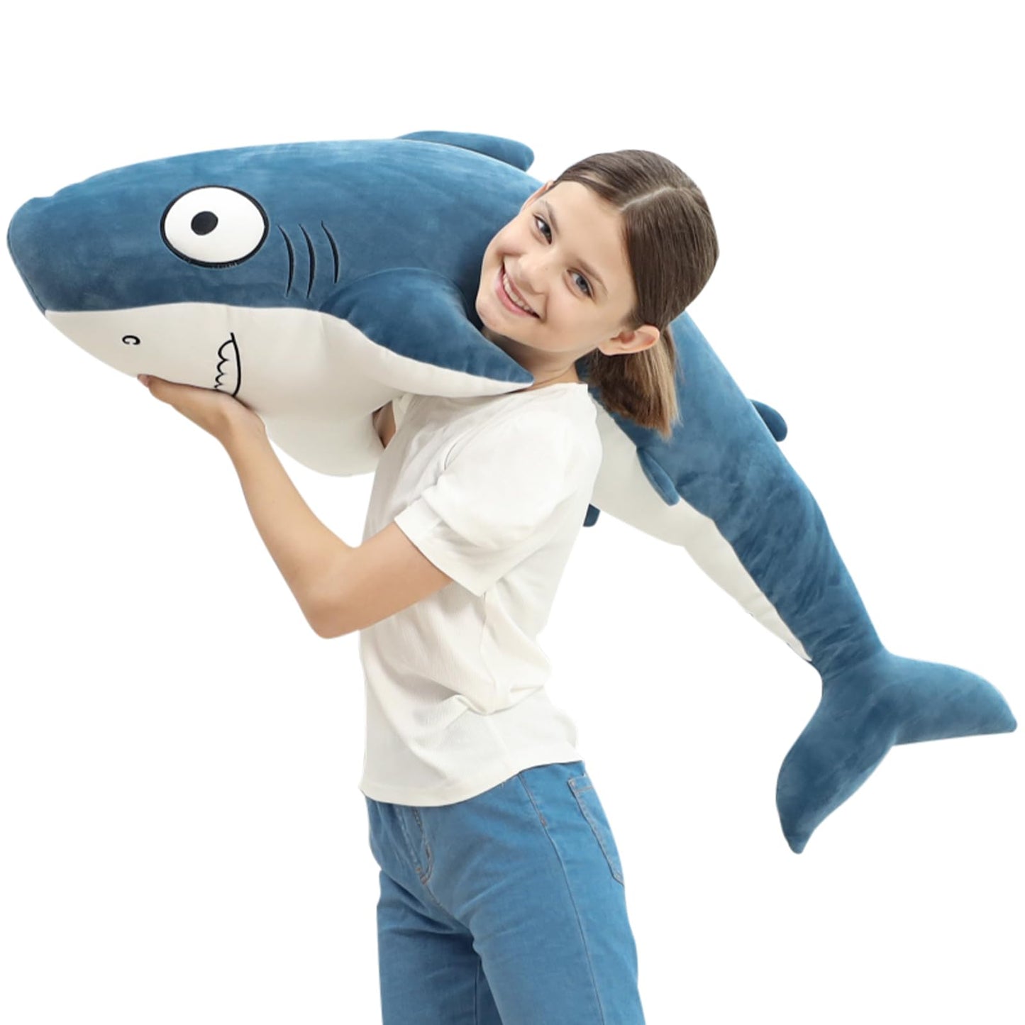 HAIJUNYA 48” Blue Giant Sharks Plush, Large Whale Shark Stuffed Animals, Big Ocean Sea Fish Squishy Body Pillow Soft Plushies Toys, Gifts for Kids Girls Boys, Birthday Easter