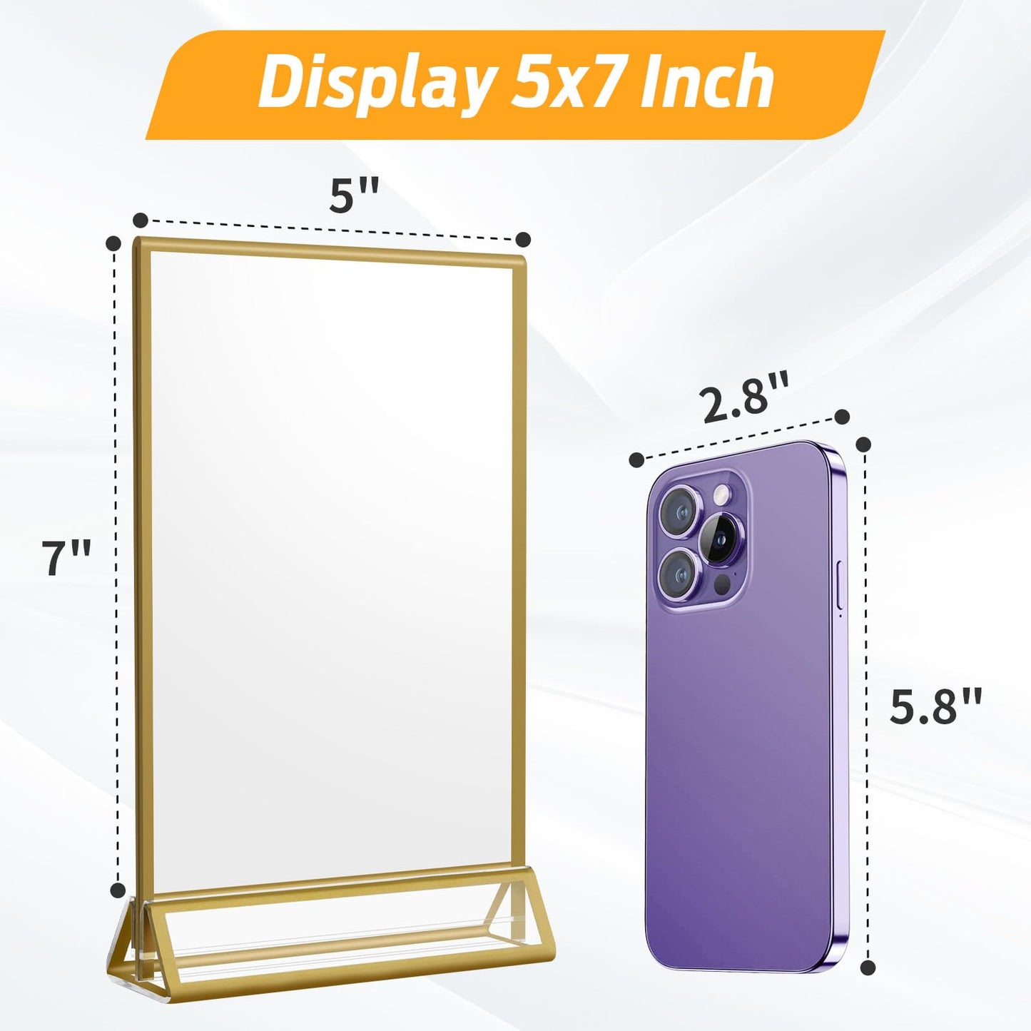 Smarpau 5x7 Gold Acrylic Sign Holder 16 Pack Gold Frame Table Number Holders Vertical Double Sided Picture Frames Table Menu Stand Flyer Display for Home Office