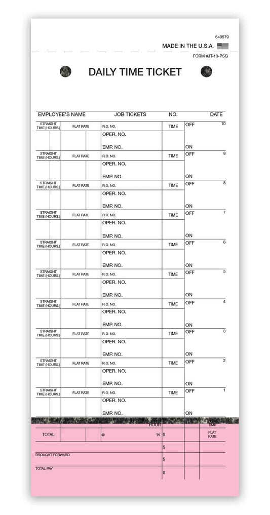 Daily Time and Job Ticket - 10 Labels per Sheet (3-Part) (Form JT-10-PSG) (250 per Box)
