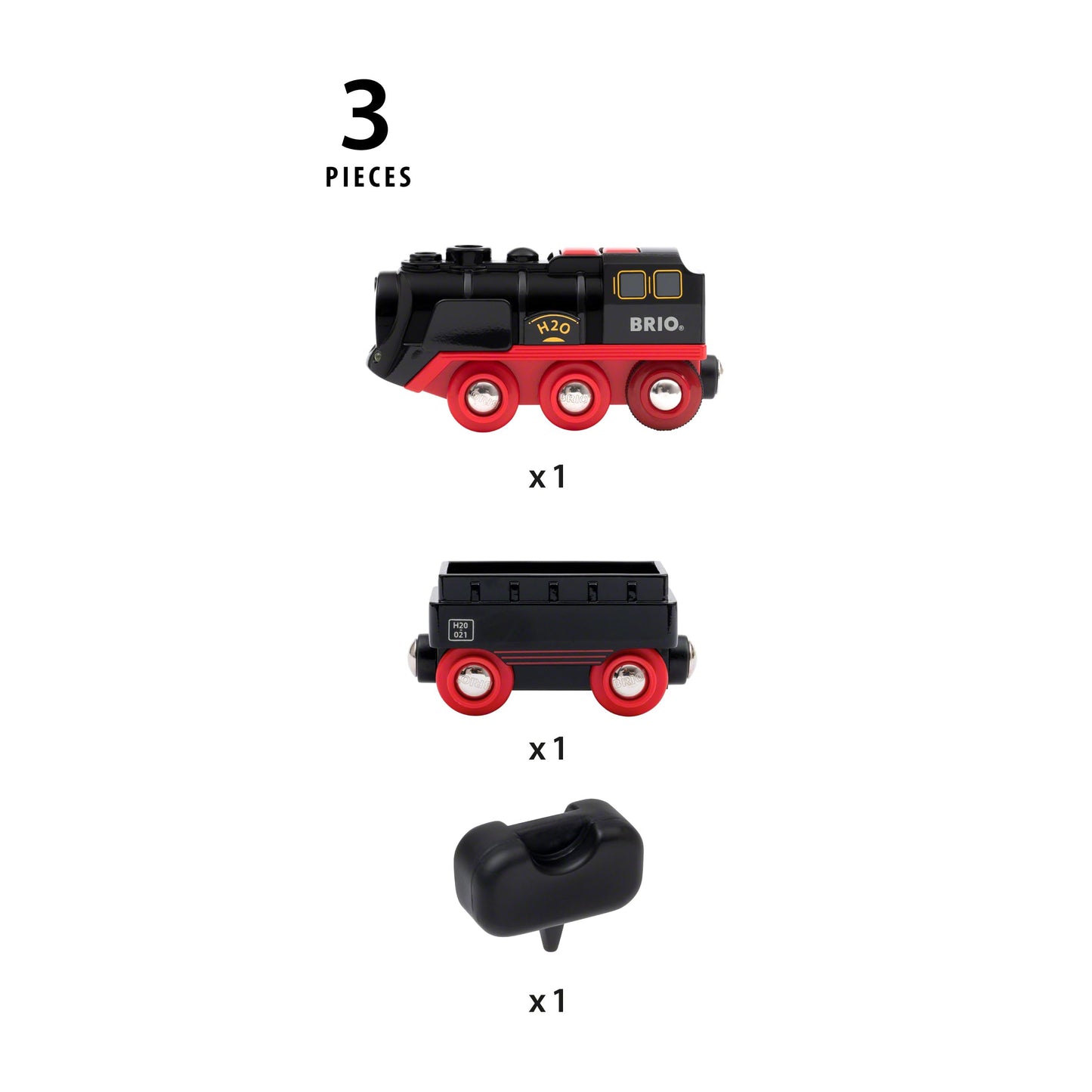 BRIO World Battery-Operated Steaming Train - 3-Piece Motorized Train Engine for Wooden Track with Lights and Kid-Friendly Steam - Interactive Play with Forward/Reverse - for Kids 3 & Up