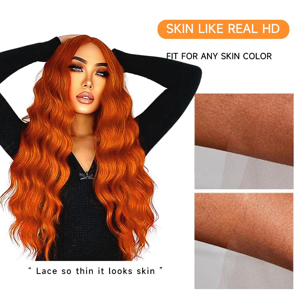 VKVL Ginger Lace Front Wigs Human Hair Pre Plucked 26 Inch 200% Density Hd Lace Front Wigs Human Hair 13x4 Ginger Orange Body Wave Lace Frontal Wigs Human Hair Colored Glueless Wigs