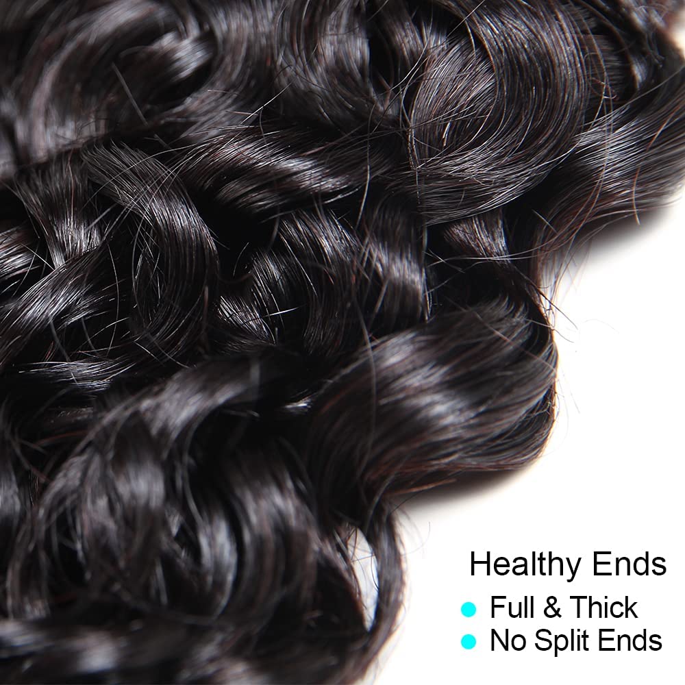 Malaysian Water Wave Bundles with Closure 12A Bundles Human Hair Ocean Wave Wet & Wavy Human Hair Bundles with Lace Closure 100% Human Hair Extensions Remy Hair Bundles (8 8 8+8inch)