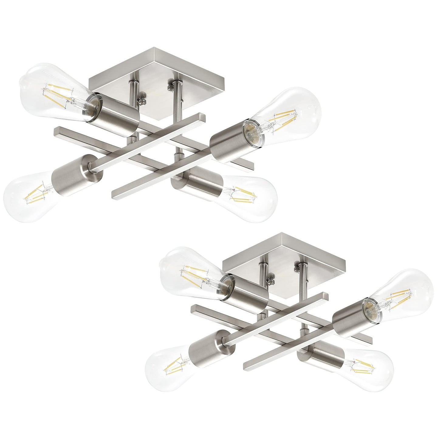 Eietonte Industrial 4-Light Semi Flush Mount Ceiling Light Fixture, Modern Brushed Nickel Chandelier Lighting, Farmhouse E26 Base Sputnik Ceiling Lamp for Kitchen Bedroom Living Room Entryway, 2 Pack