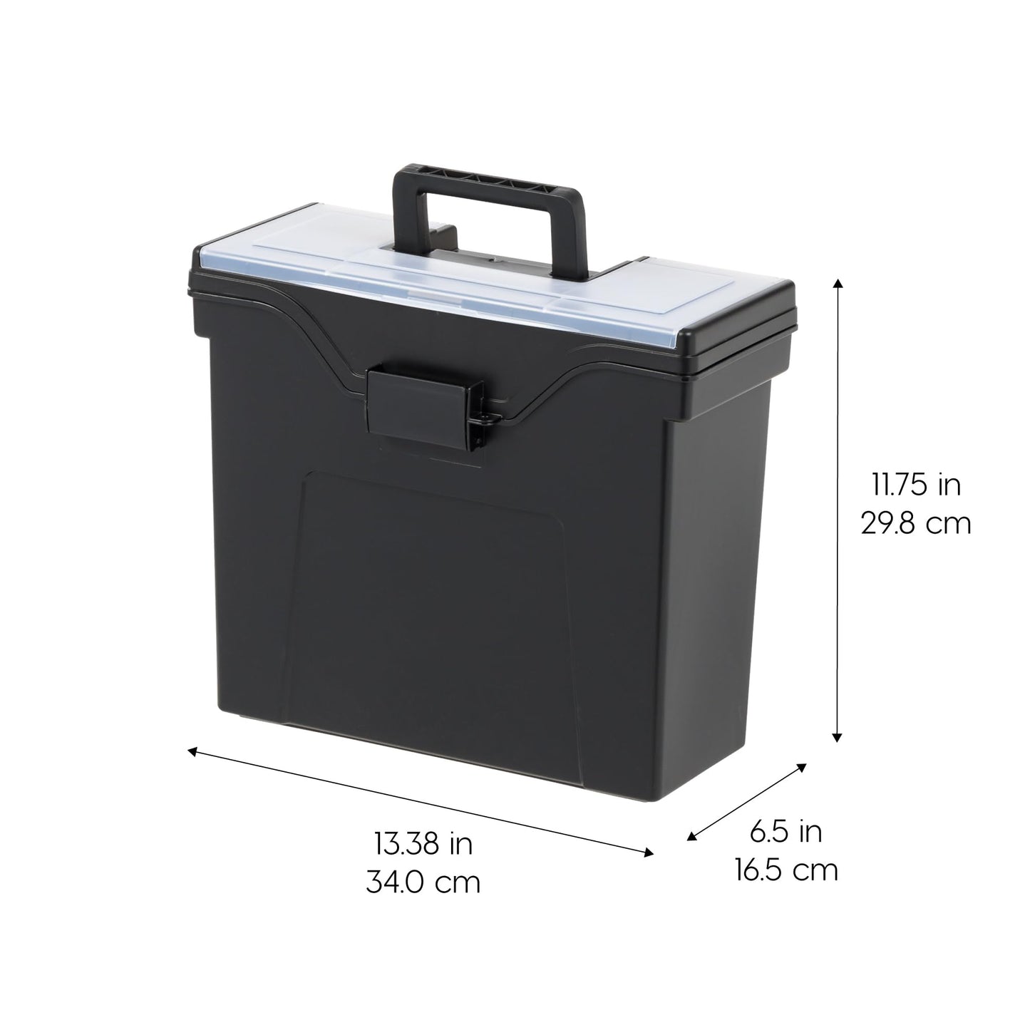 IRIS USA Slim Portable Letter/Legal File Tote Box, 4 Pack, BPA-Free Plastic Storage Bin with Organizer-Lid, Durable, Secure Lid and Handle, Black