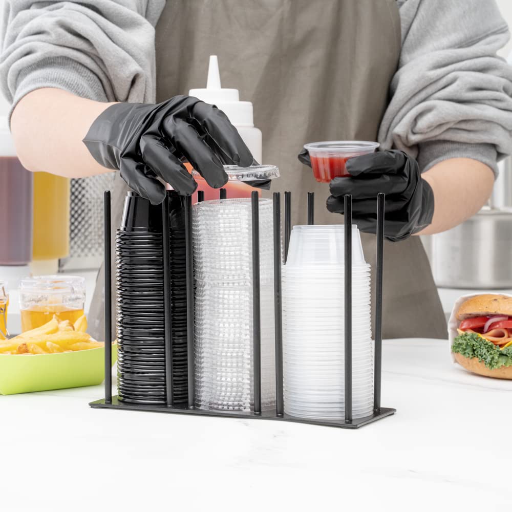 Restaurantware-Chef 101 8.25 x 3 x 6 Cup And Lid Organizer, 1 3-Section Cup And Lid Holder - Horizontal Design, Compact, Black Iron Dispenser, For Countertops And Storage