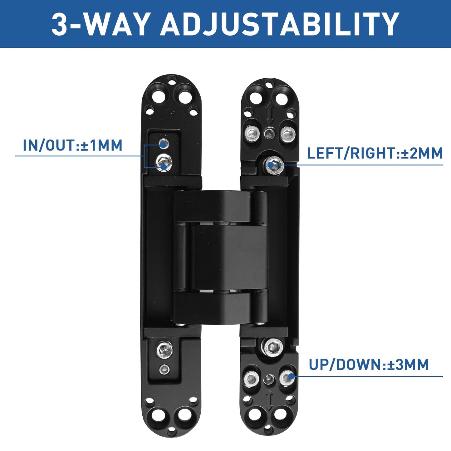 TamBee 6inch Hidden Door Hinges Invisible Hinges Concealed Hinges Zinc Alloy 180 Degree Swing Hinge 3 Way Adjustable Butt Hinge 6 x 2.5 x 1 inch Black (2 Hinges)
