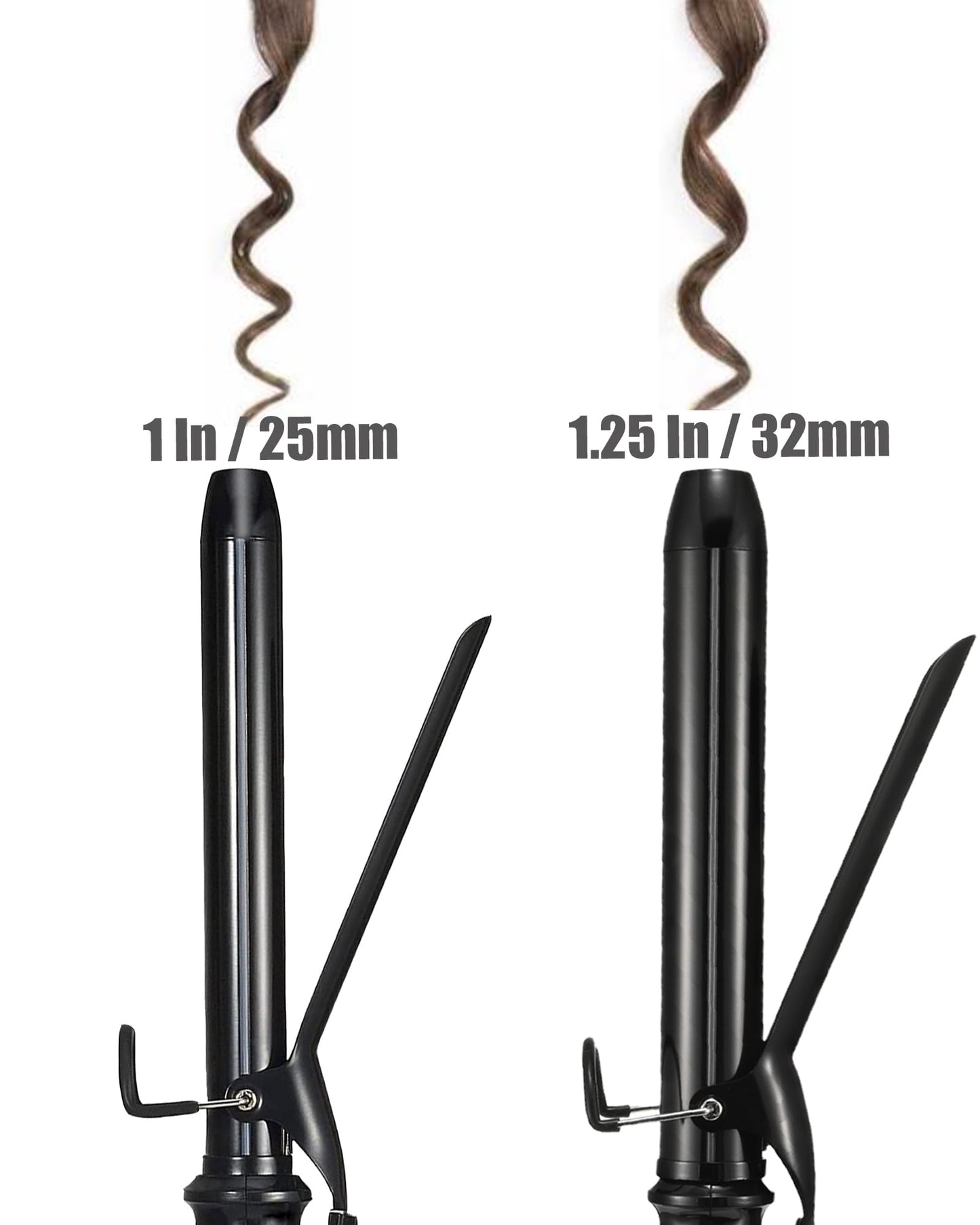 Lanvier 1.25 Inch Clipped Curling Iron with Extra Long Tourmaline Ceramic Barrel, Professional 1 1/4 Inch Hair Curler up to 450°F Dual Voltage for Traveling, Hair Waving Style Tool–Black